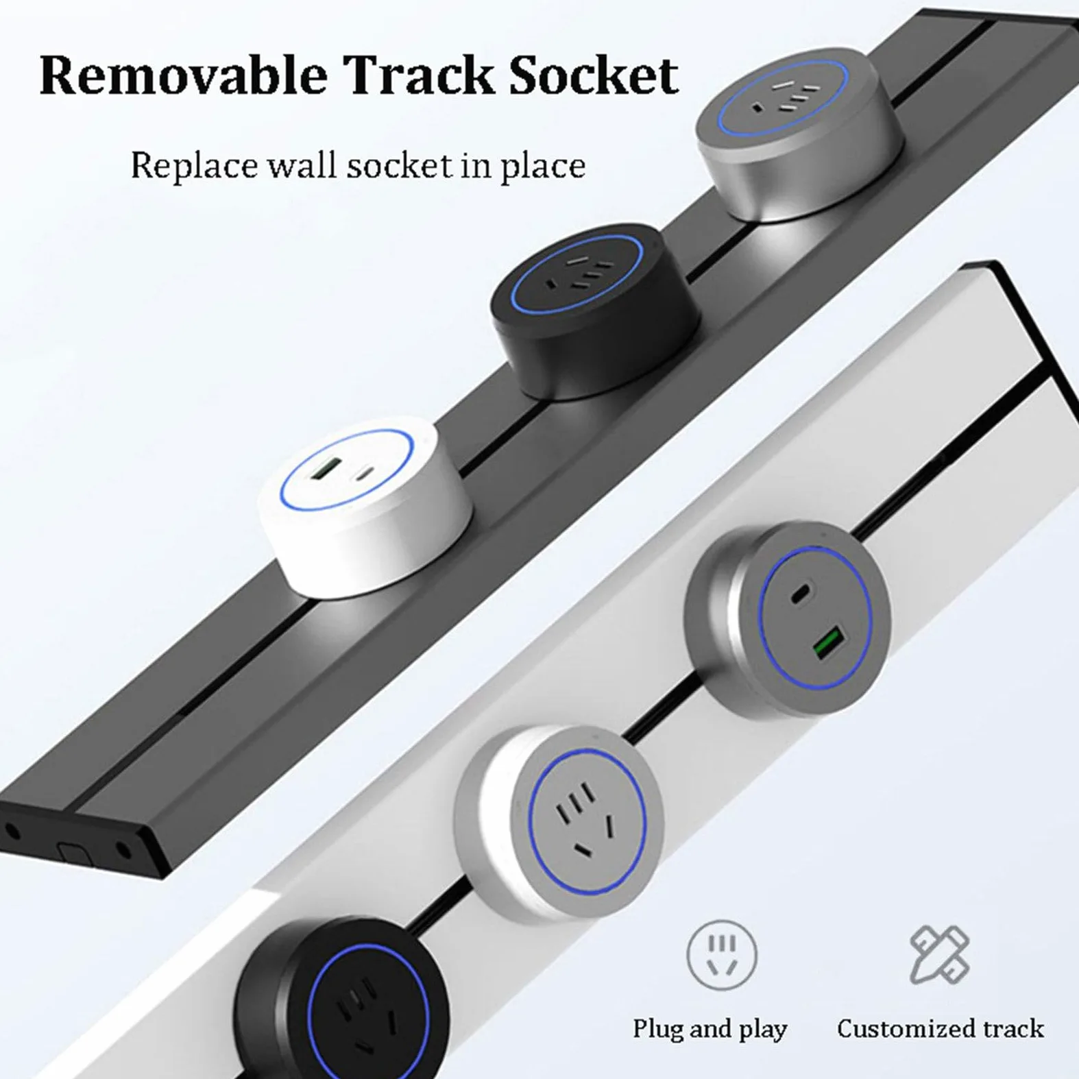 Listwa Zasilająca Montowana Na ścianie Z Odłączanym Adapterem Gniazdkowym, Listwa Z Gniazdami (Listwa I 5 Uniwersalnych Gniazd, 1 Gniazdo USB) Do Biura, Domu, Kuchni I Salonu Black-40CM