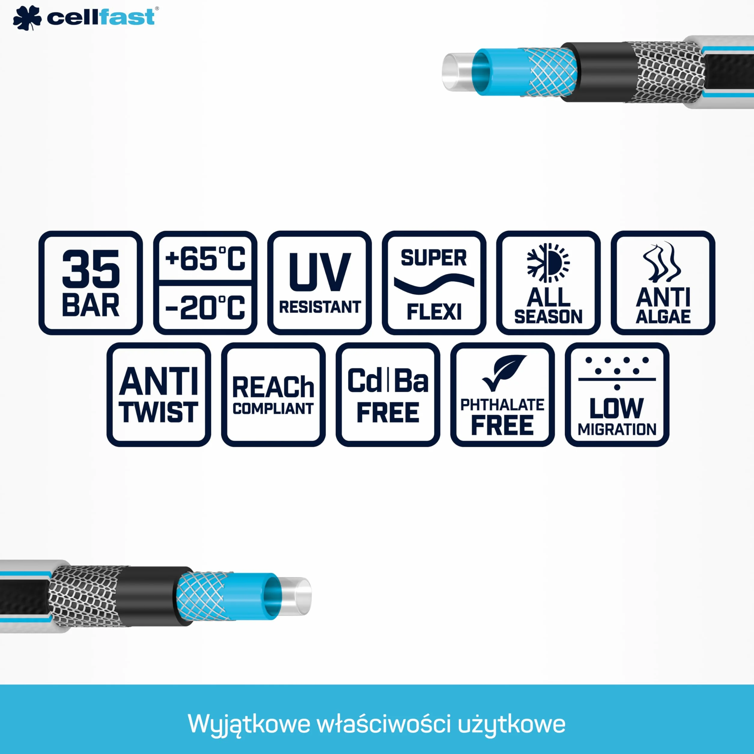 Cellfast Wąż Ogrodowy 6 Warstwowy 30 m 3/4" Podwójny Oplot Odporny na UV MULTIFLEX PRO