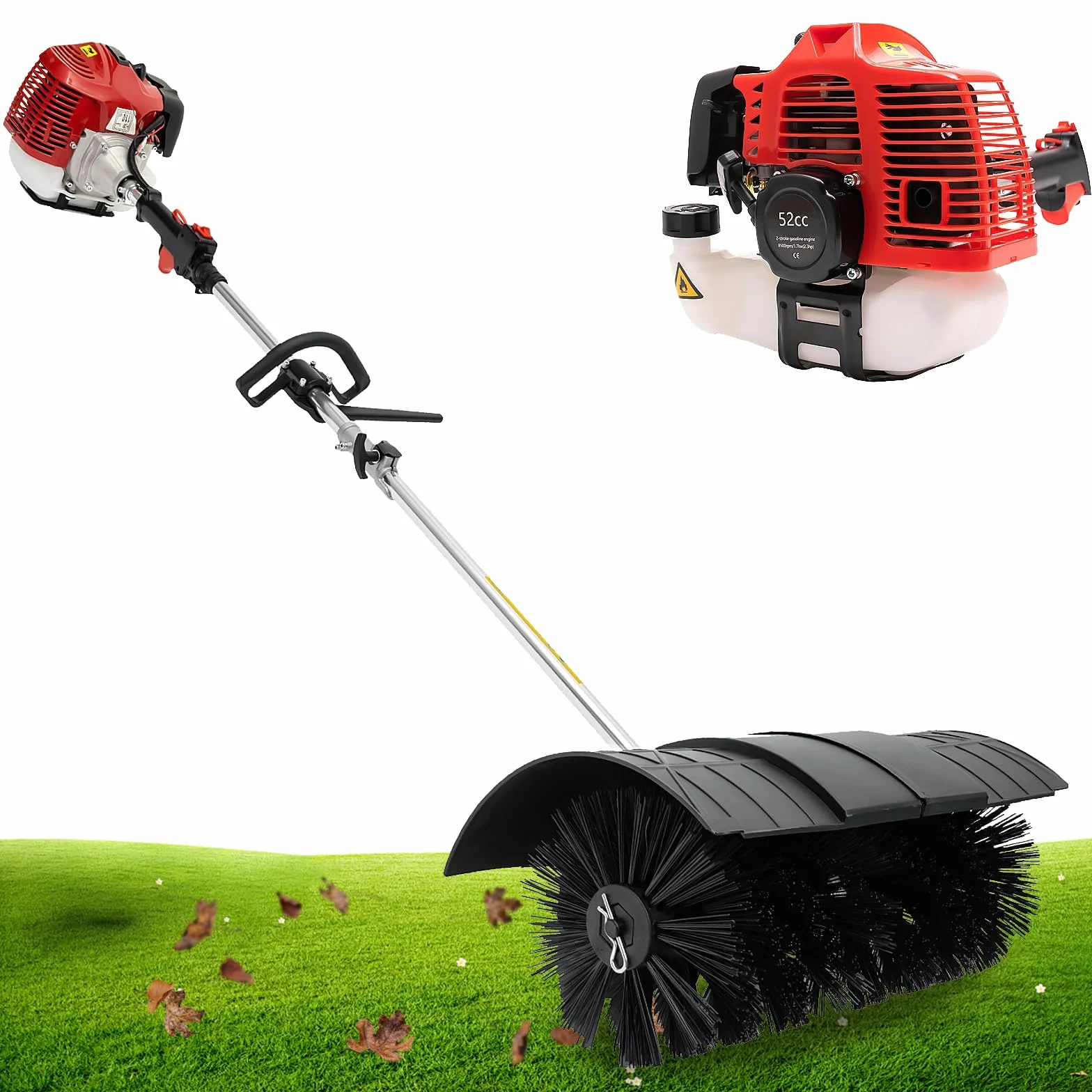 zamiatarka 52 cm³, 2-suwowa miotła silnikowa na benzynę 1,7 kW 189 cm zamiatarka ręczna do odśnieżania ze szczotką 56 cm, miotła 2,3 KM, benzynowa odśnieżarka do sztucznej trawy