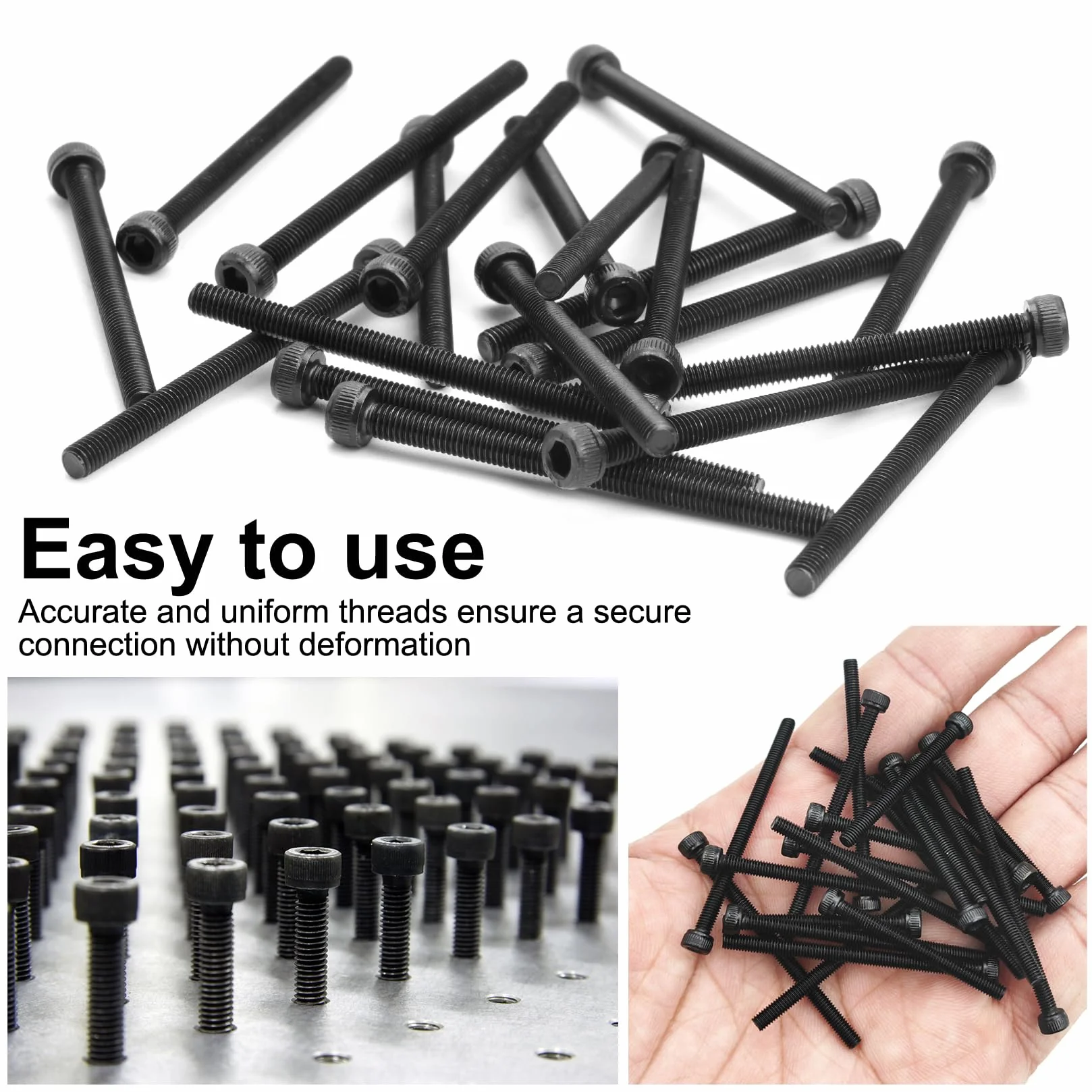 Zestaw 120 sztuk śrub M3, M3 x 40 mm, śruby cylindryczne z gniazdem sześciokątnym, śruby z łbem cylindrycznym, pełny gwint, czarne śruby imbusowe, z kluczem