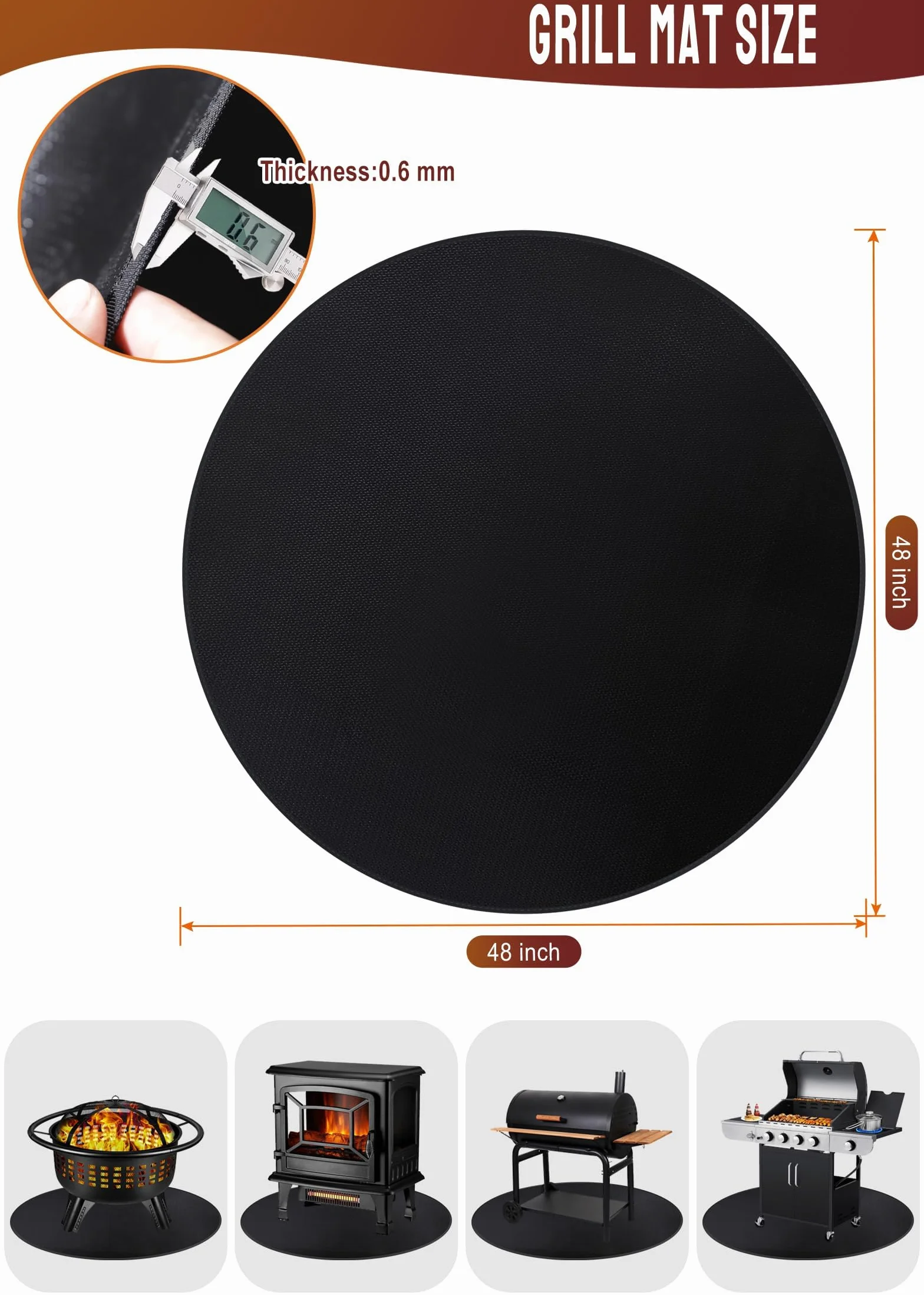 Duża mata do paleniska ognioodporna 122 cm okrągła ochrona przed żarem
