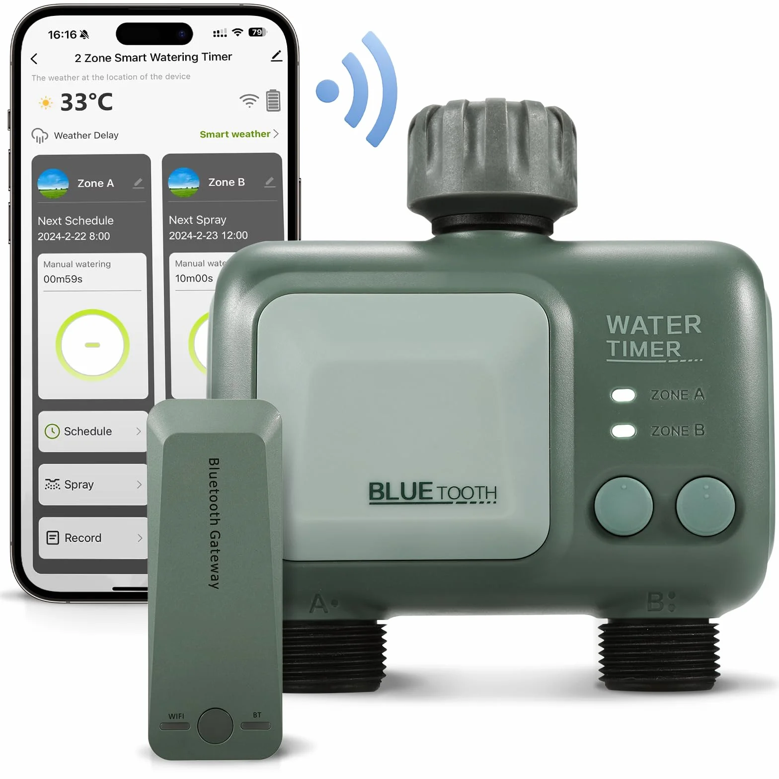 CROSOFMI Komputer nawadniający, 2 wyjścia z Wi-Fi, Bluetooth, timer, automatyczne nawadnianie ogrodu, Wi-Fi, nawadnianie, timer wody, bezprzewodowy pilot zdalnego sterowania, IPX5