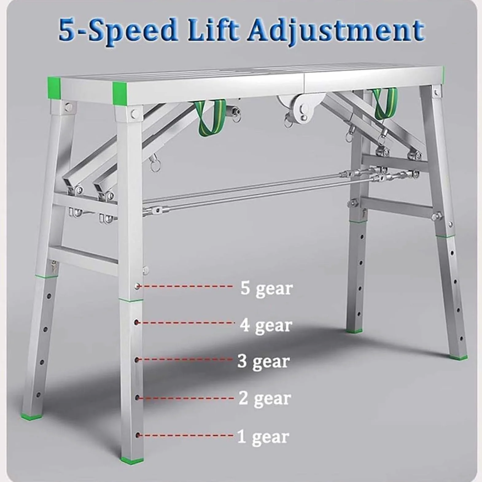 Drabina rusztowania o regulowanej wysokości, wytrzymała, wielofunkcyjna platforma robocza o nośności 400 kg – przenośna ławka spawalnicza i aluminiowa wieża rusztowania z szynami bezpieczeństwa dla