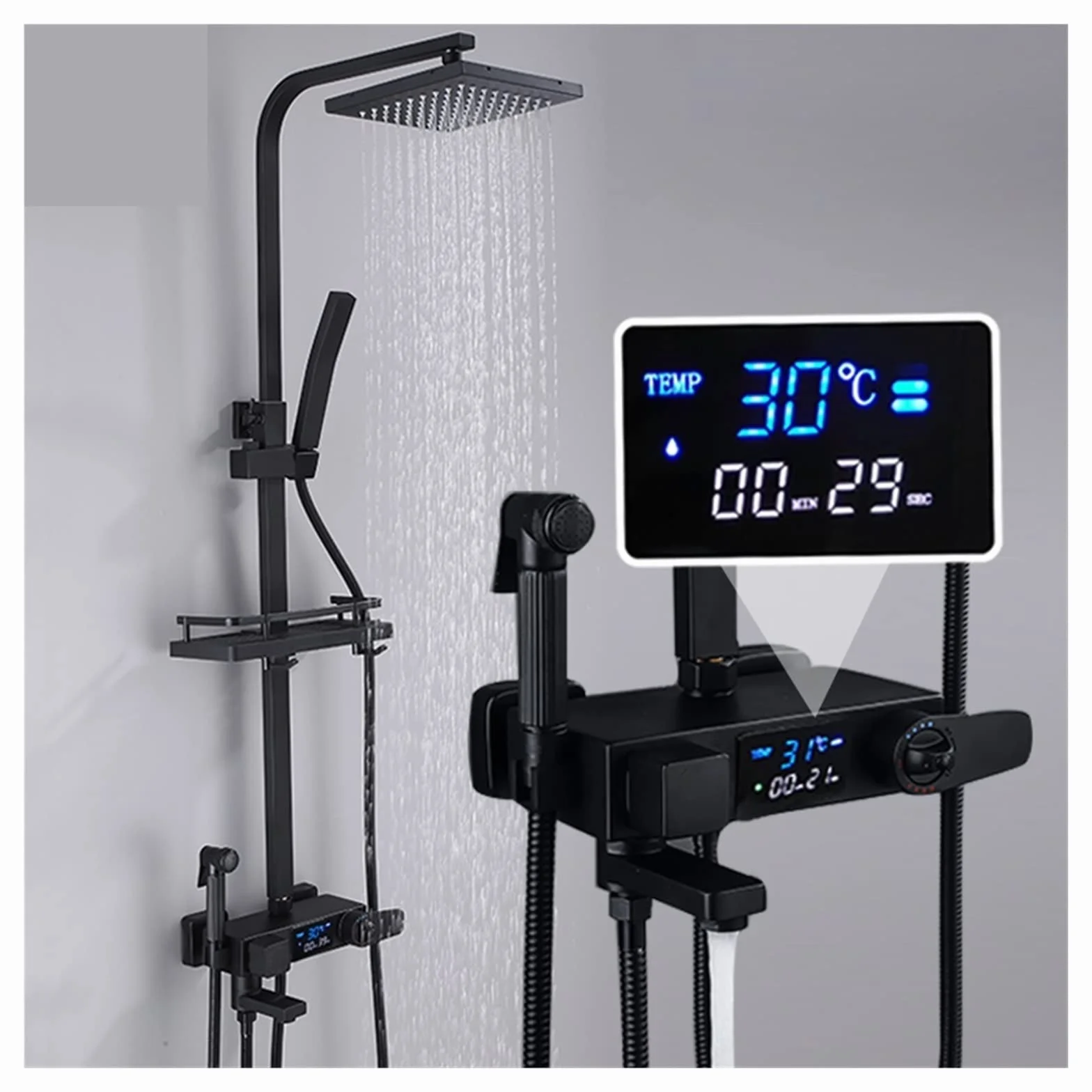 Termostatyczny cyfrowy wyświetlacz bateria prysznicowa zestaw prysznic Mxer Crane prysznic kran do wanny wanna i prysznic zawory mieszające bateria do bidetu(Thermostatic 008)