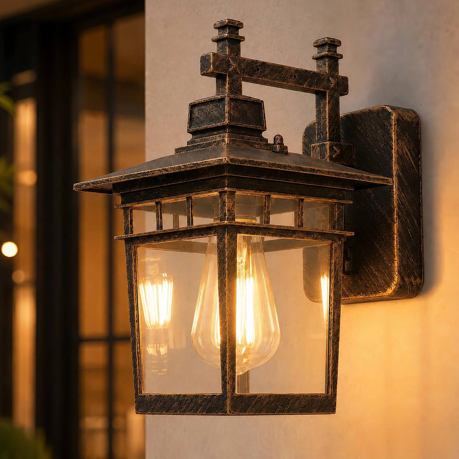 Zewnętrzna latarnia ścienna, wodoodporna IP44, retro E27, zewnętrzna lampa ścienna z przezroczystym szkłem, zewnętrzne lampy farmskie oświetlenie zewnętrzne kinkiety do garażu