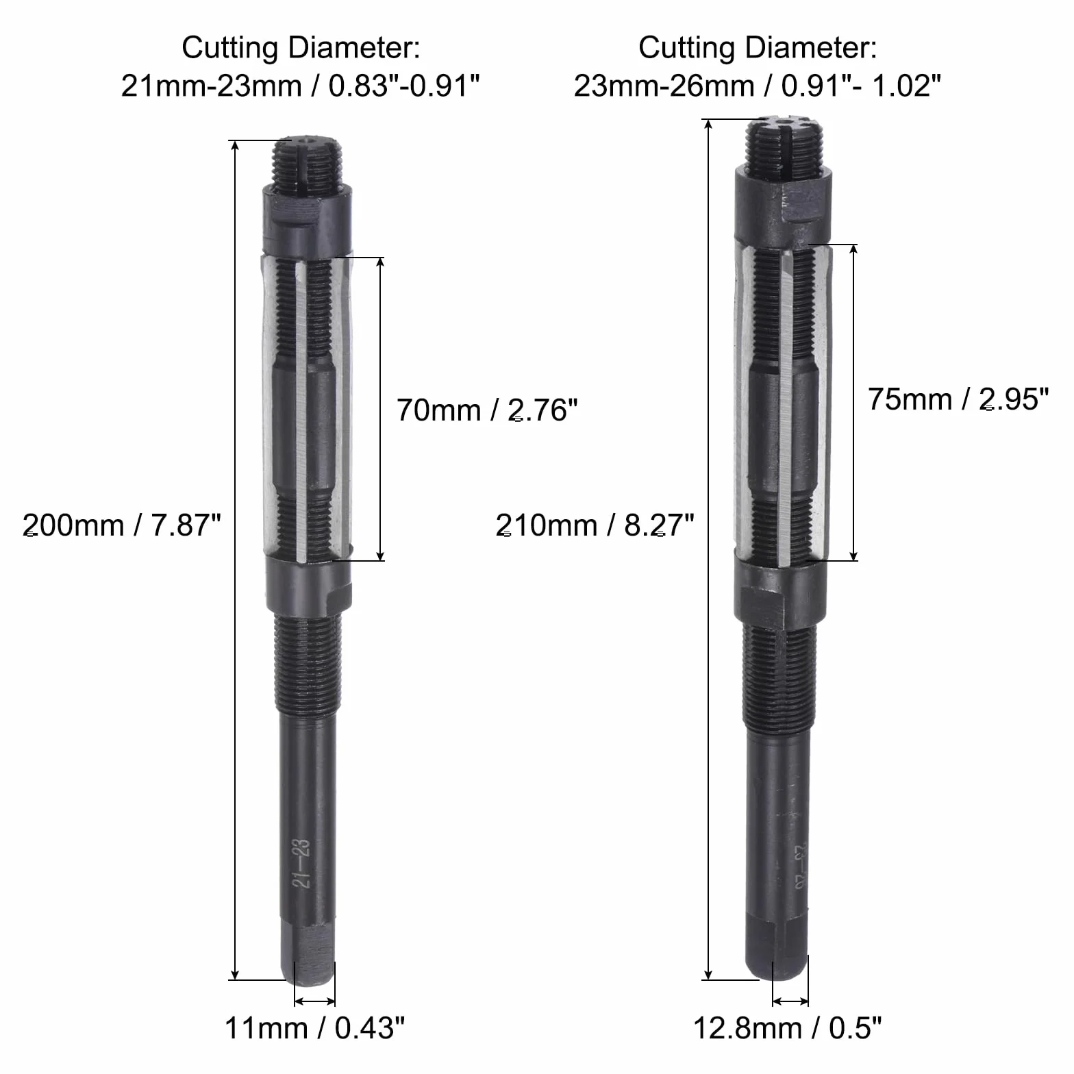 QUARKZMAN 2 szt. Zestaw rozwiertaków ręcznych 21 mm-23 mm 23-26 mm regulowany H8, rozwiertaki metryczne wiertło do otworów z metalu do drewna, 6 fletów prostych