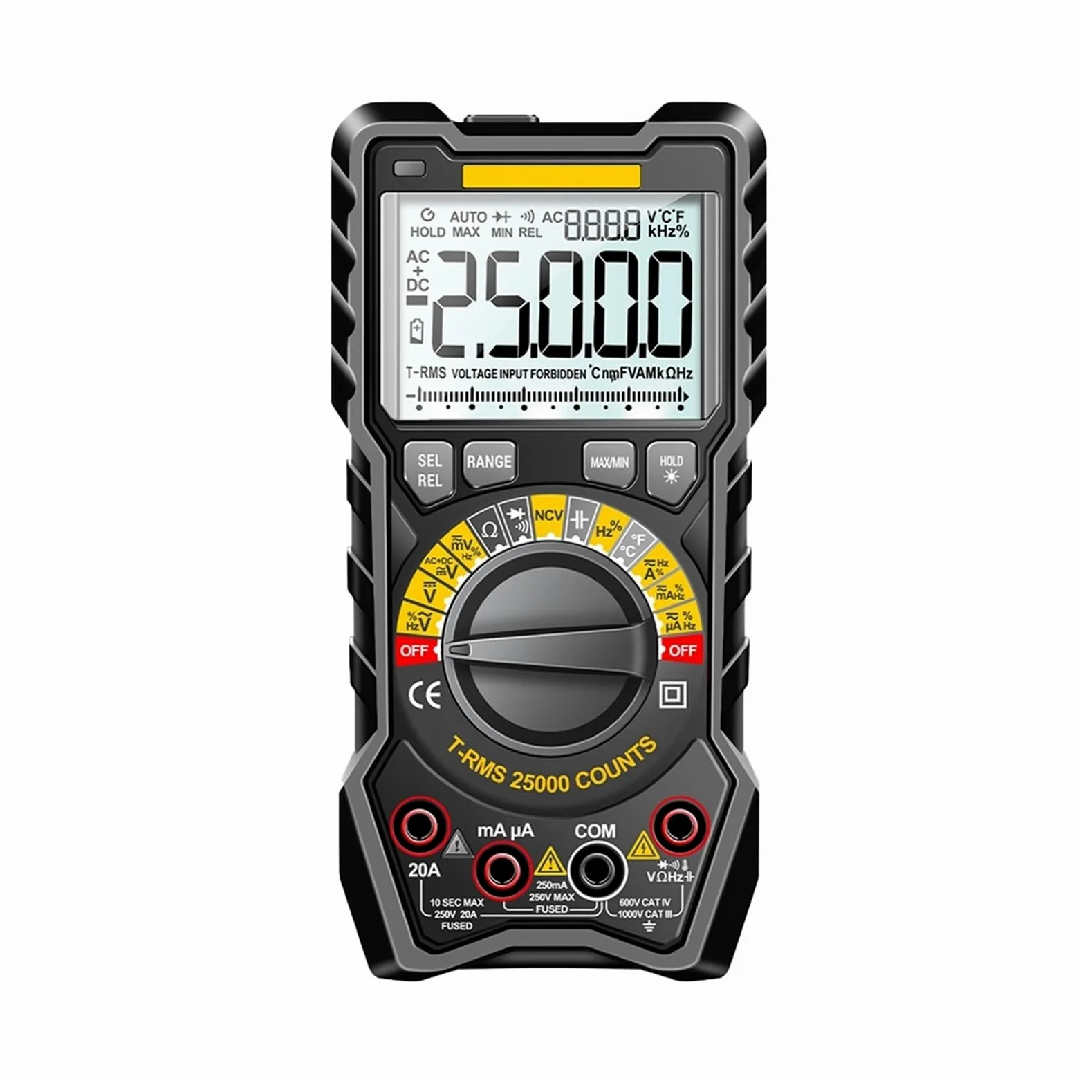 25000 Liczy Multimetr Inteligentny Ręczny Miernik Zasięgu NCV AC DC Ohm Zakres Cyfrowy Multimetro Tester Narzędzia Szybko Dokładnie Łatwy Odczyt(SZ20 Black)