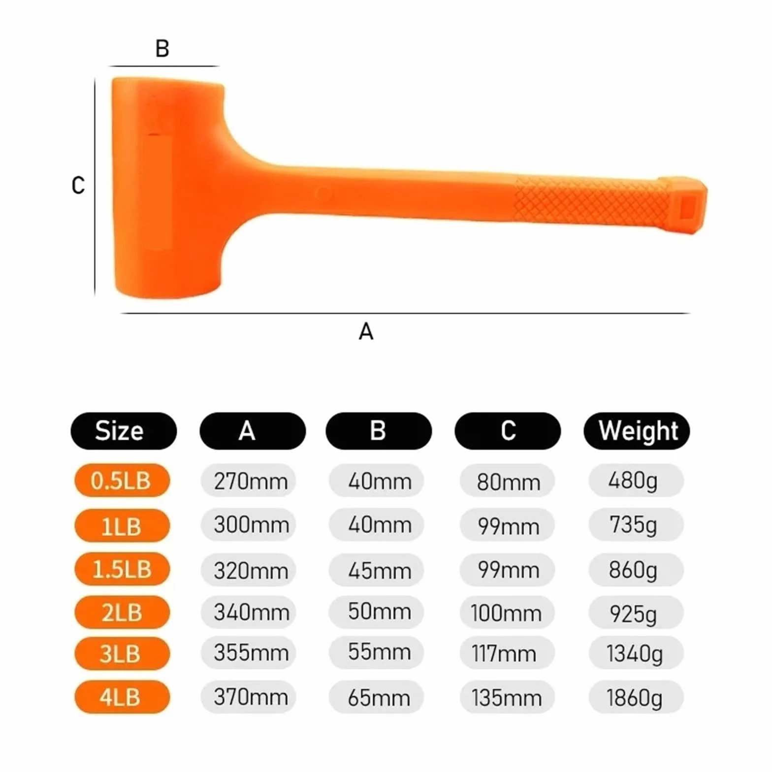 Czarny gumowy młotek, gumowy młotek 0,5-4LB do montażu podłóg drewnianych(4 LB)