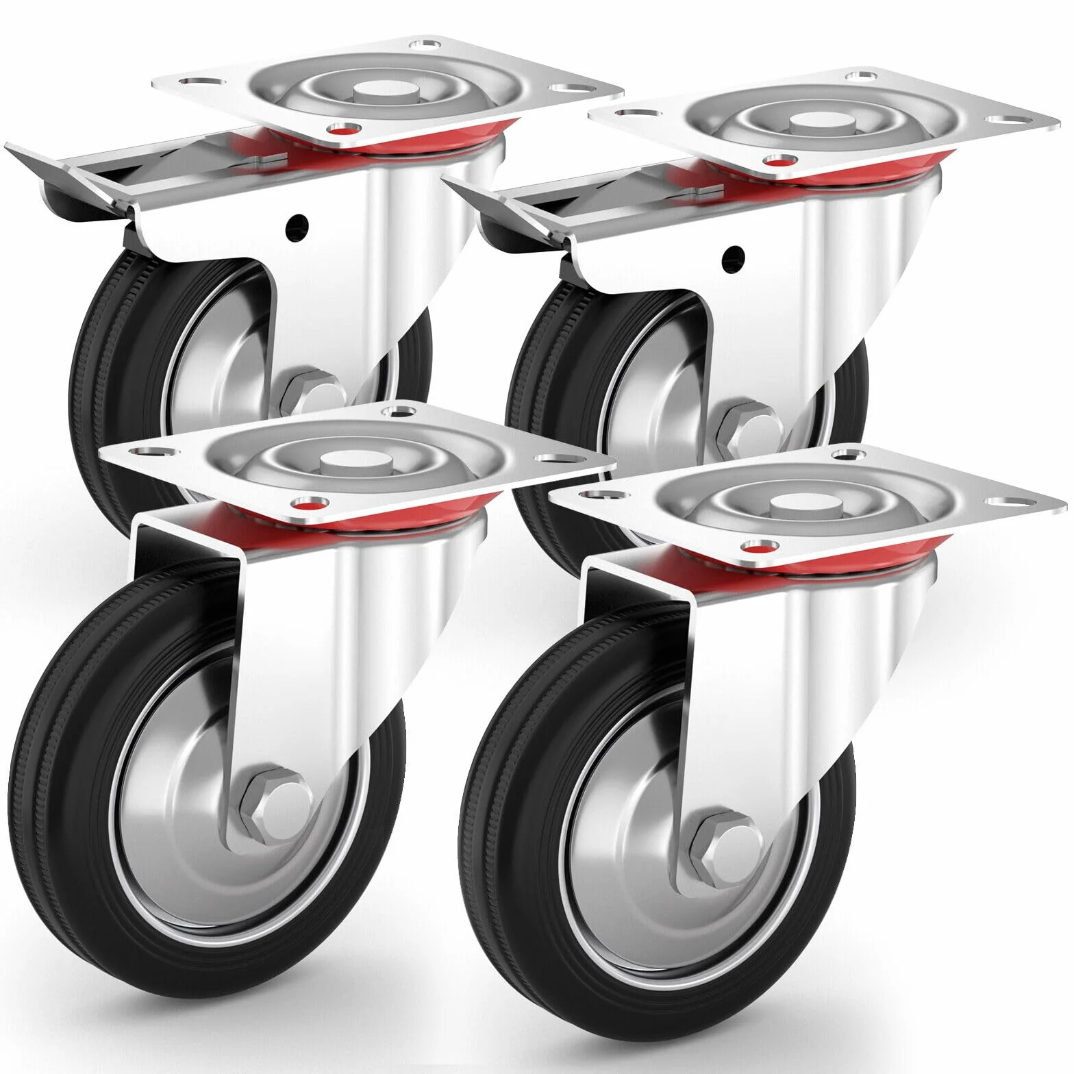 PRIOstahl TR-Set-7 4-częściowe rolki transportowe, 2 x hamulce, 2 x kółka obrotowe, 100 mm, czarne