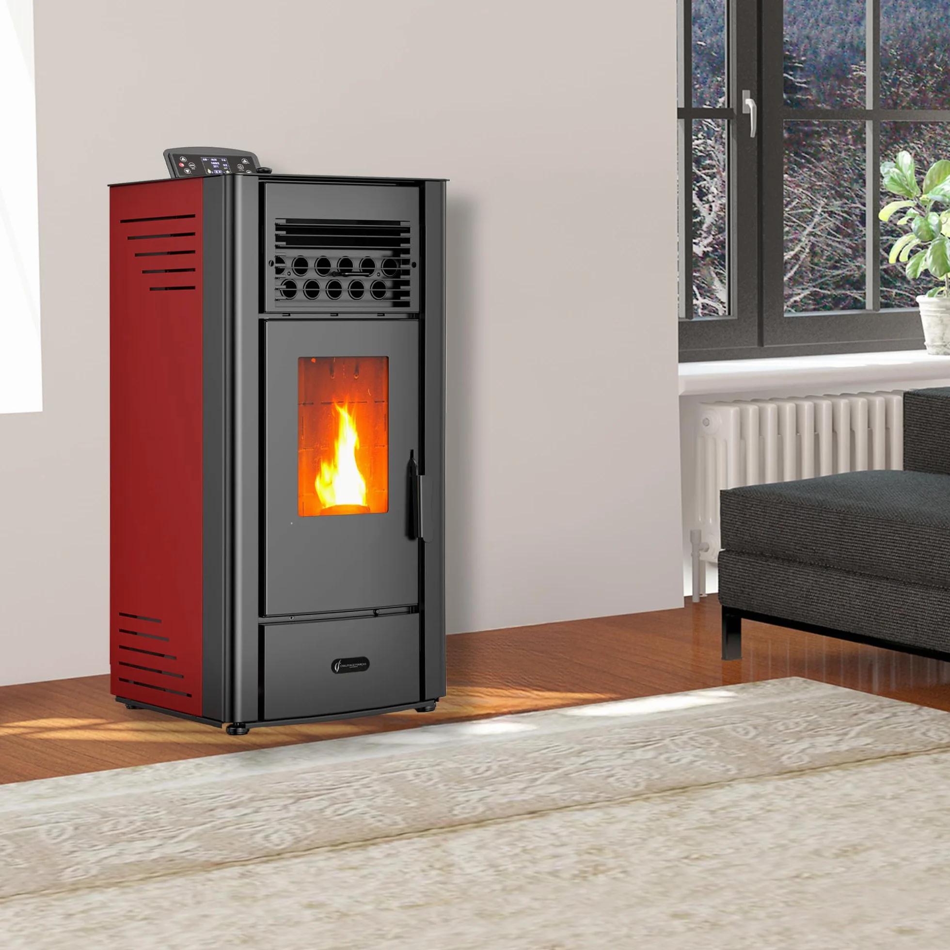 Patelnia na pellet pneumatyczny Anita 10 kW Bordeaux Sannover + zestaw przyłączeniowy do palenia