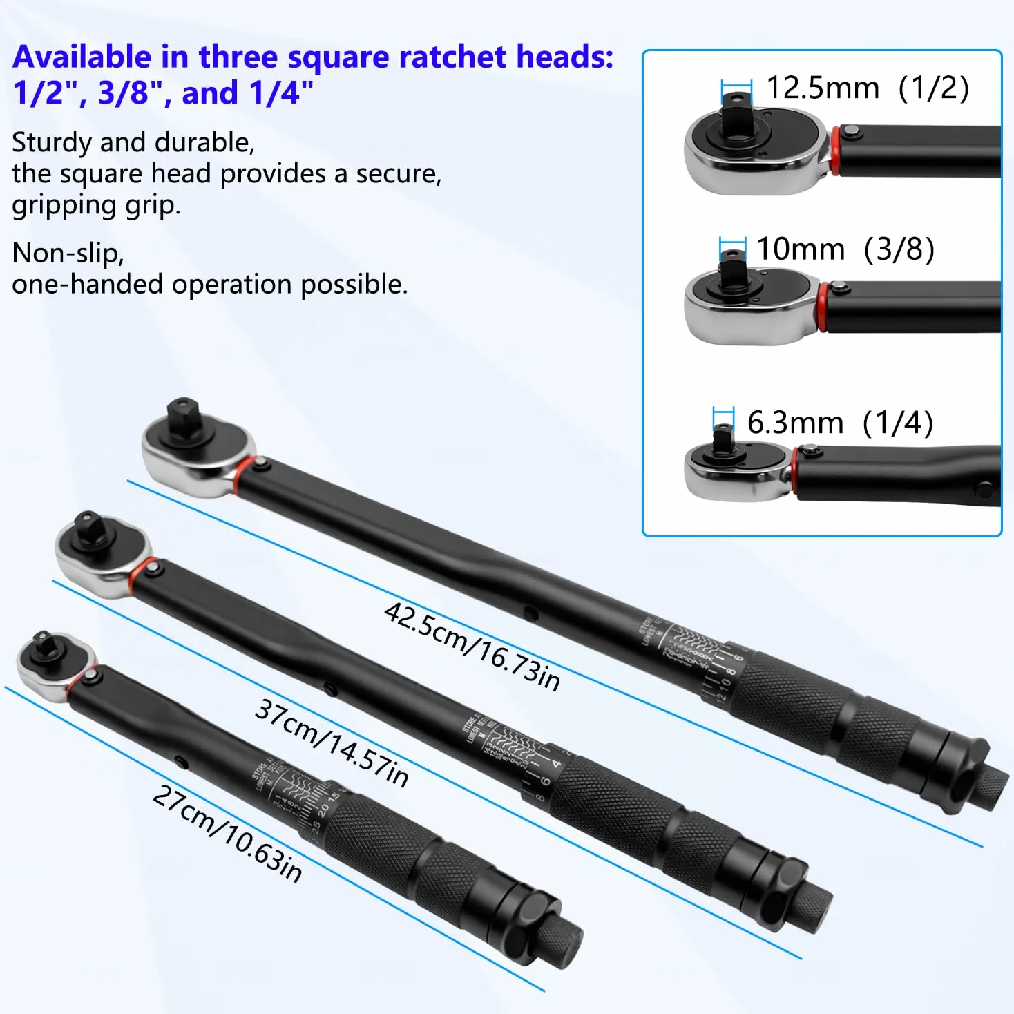 ZKTOOL Zestaw kluczy dynamometrycznych 3 szt., 1/10.2 cm 5-25 NM, 3/8'' 10-60NM, 1/2'' 20-210NM, zestaw kluczy grzechotkowych z mechanizmem szybkiego zwalniania, odpowiedni do większości scenariuszy