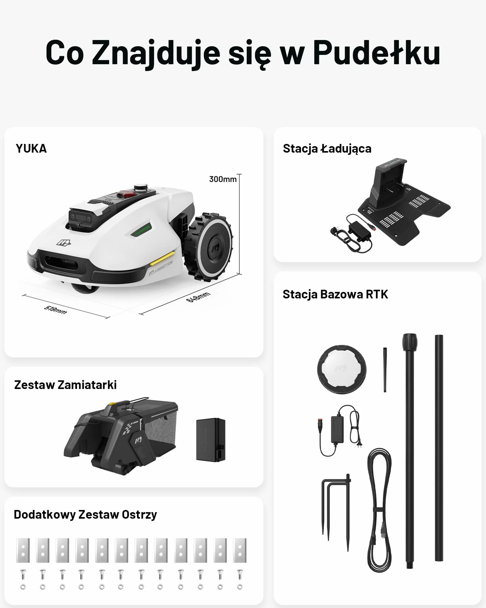 Mammotion YUKA 1000 Kosiarka Automatyczna z Zamiatarką, UltraSense AI Vision, 1000㎡, nachylenie 45%, wysokość cięcia 20-90mm, szerokość cięcia 320mm