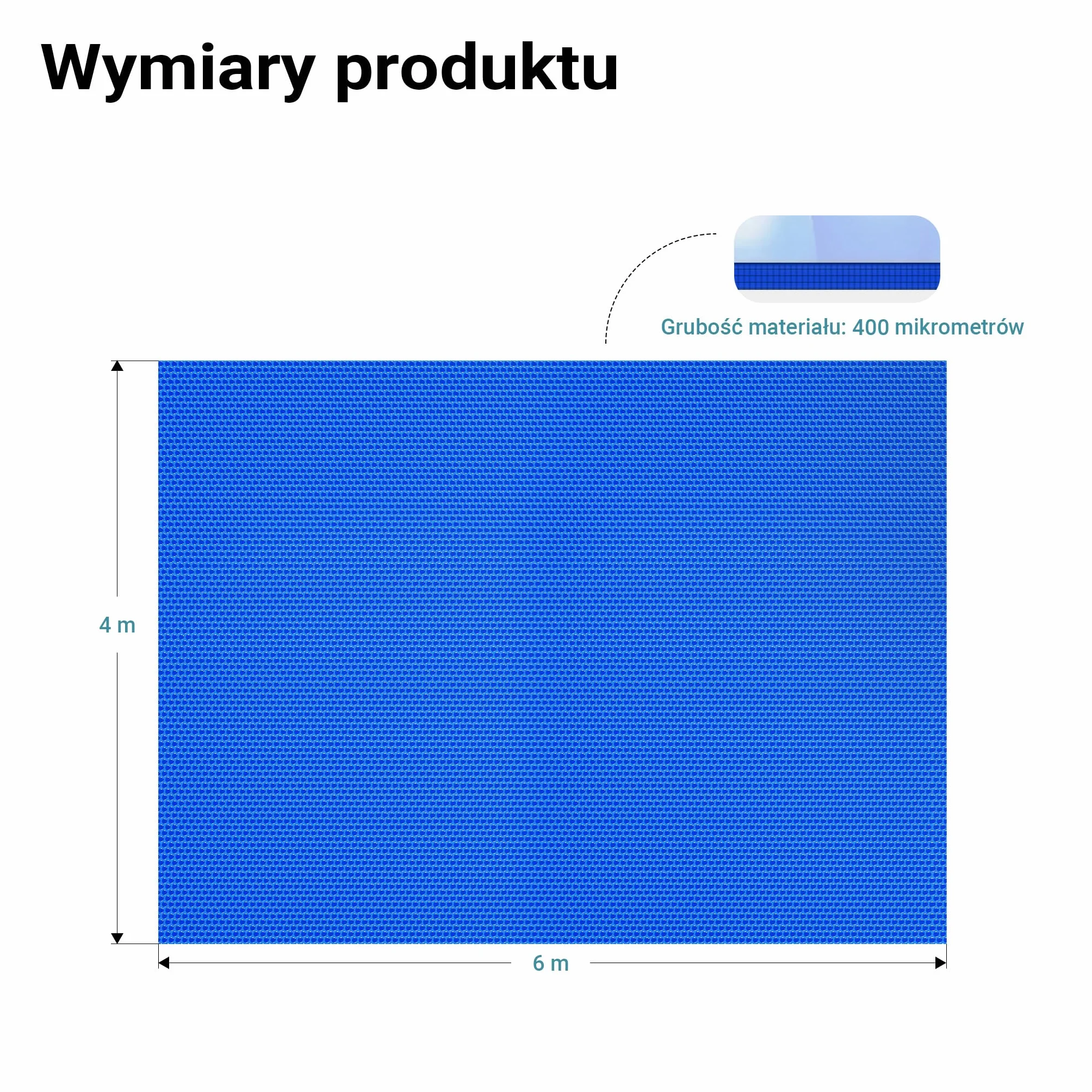 Wiltec Mata solarna do basenu 4 x 6 m, niebieska folia bąbelkowa na basen o grubości 400 µ, prostokątna, do podgrzewania wody w basenie