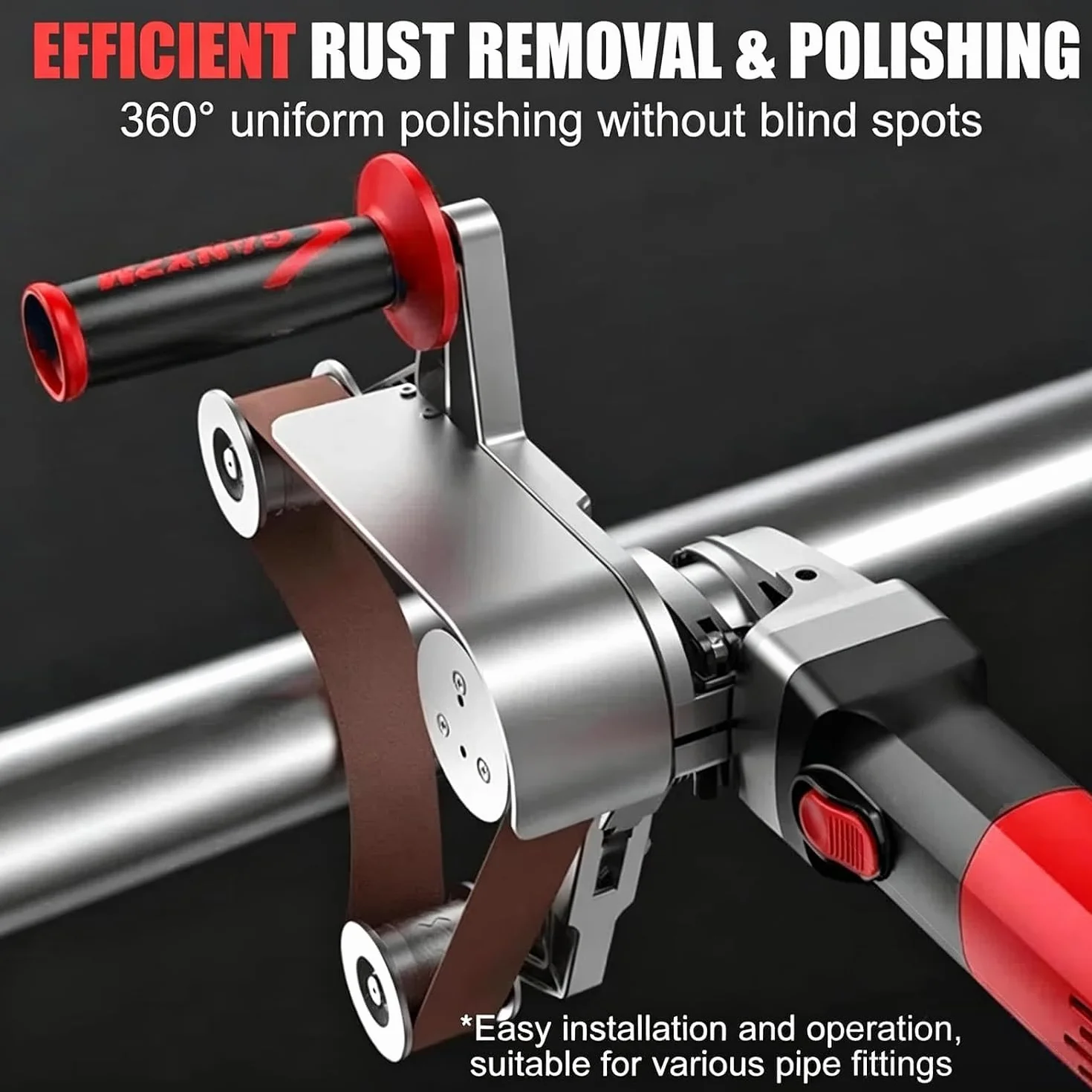 Ręczna szlifierka polerska z regulacją prędkości, 5 taśm szlifierskich do okrągłych rur metalowych i plastikowych (2Roller)