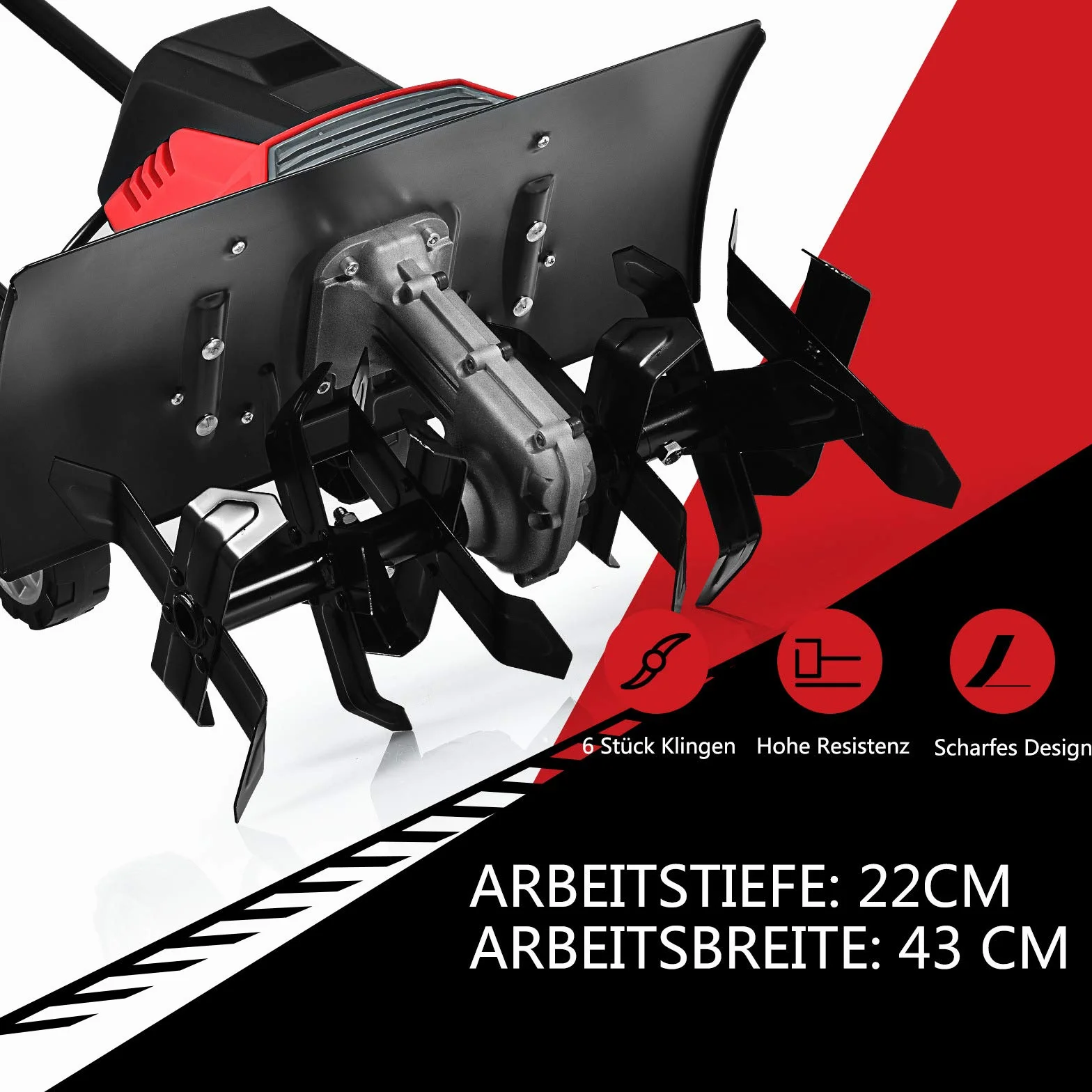 COSTWAY Elektryczna glebogryzarka 1500 W składana 6 noży głębokość robocza 22 cm szerokość robocza 43 cm