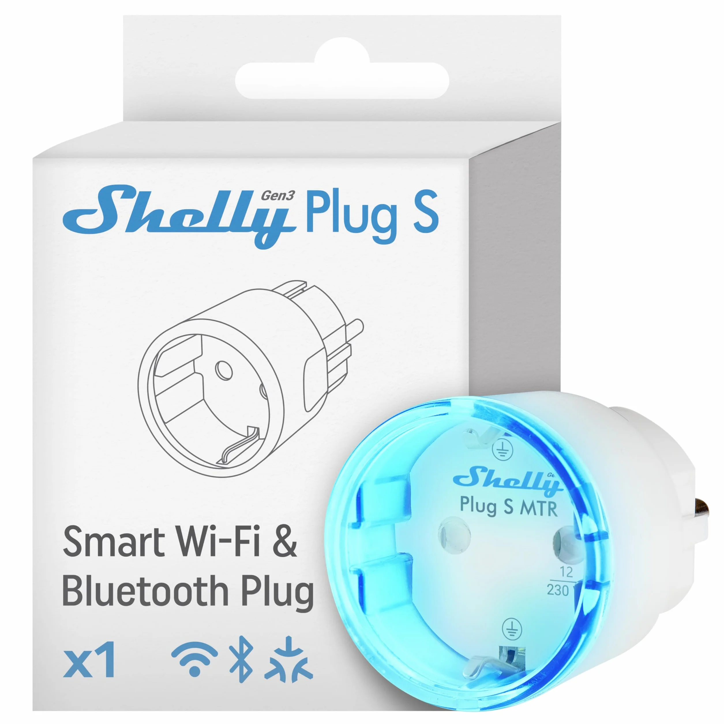 Shelly Plug S MTR Gen3- Czarny, Inteligentna Wtyczka Wi-Fi z Licznikiem, Wskaźnikiem LED, Zdalne Sterowanie za Pomocą Aplikacji i Głosu, Programowalna z Timerem, Alexa, Google Home, SmartThings