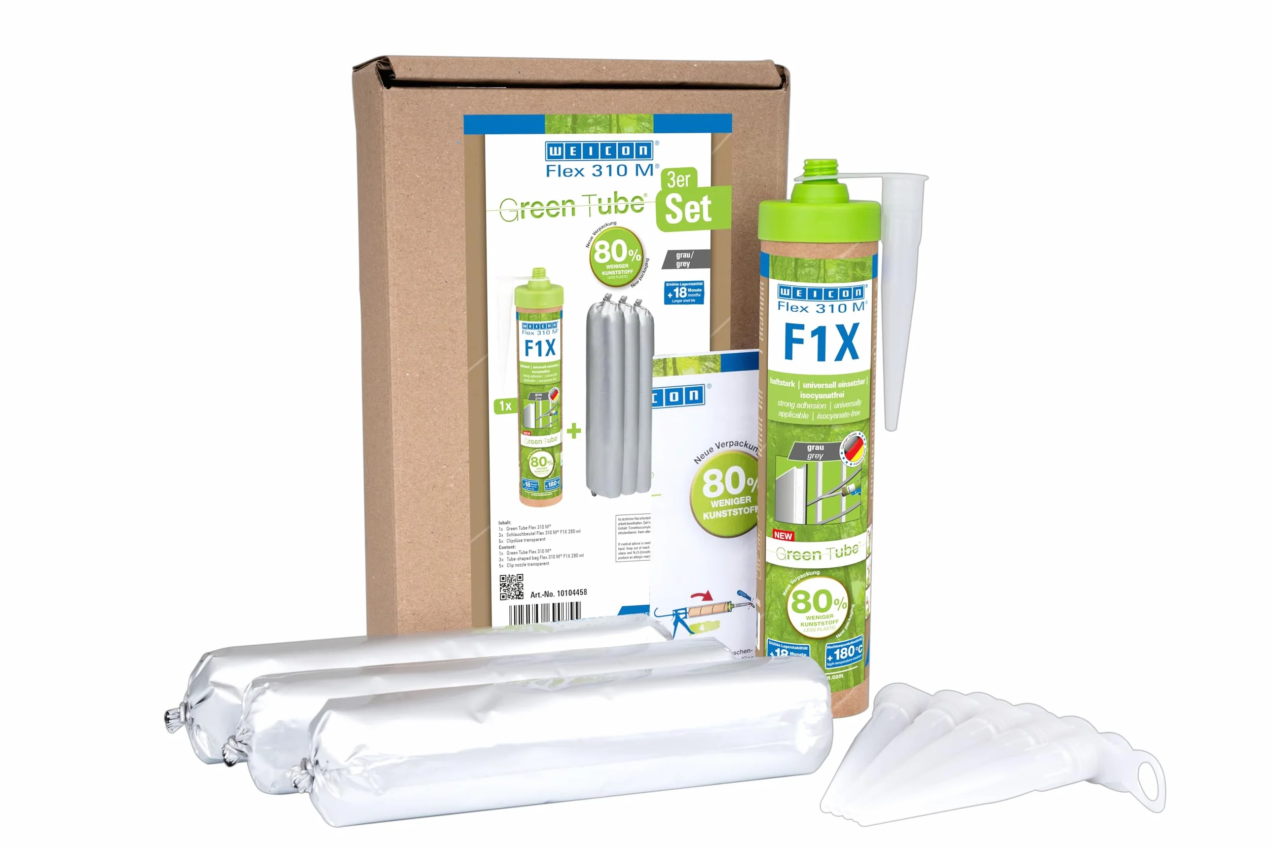 WEICON Green Tube Set Flex 310 M F1X 280 ml, elastyczny klej montażowy o wysokiej adhezji, bezrozpuszczalnikowy, ekologiczny wkład, kolor: szary