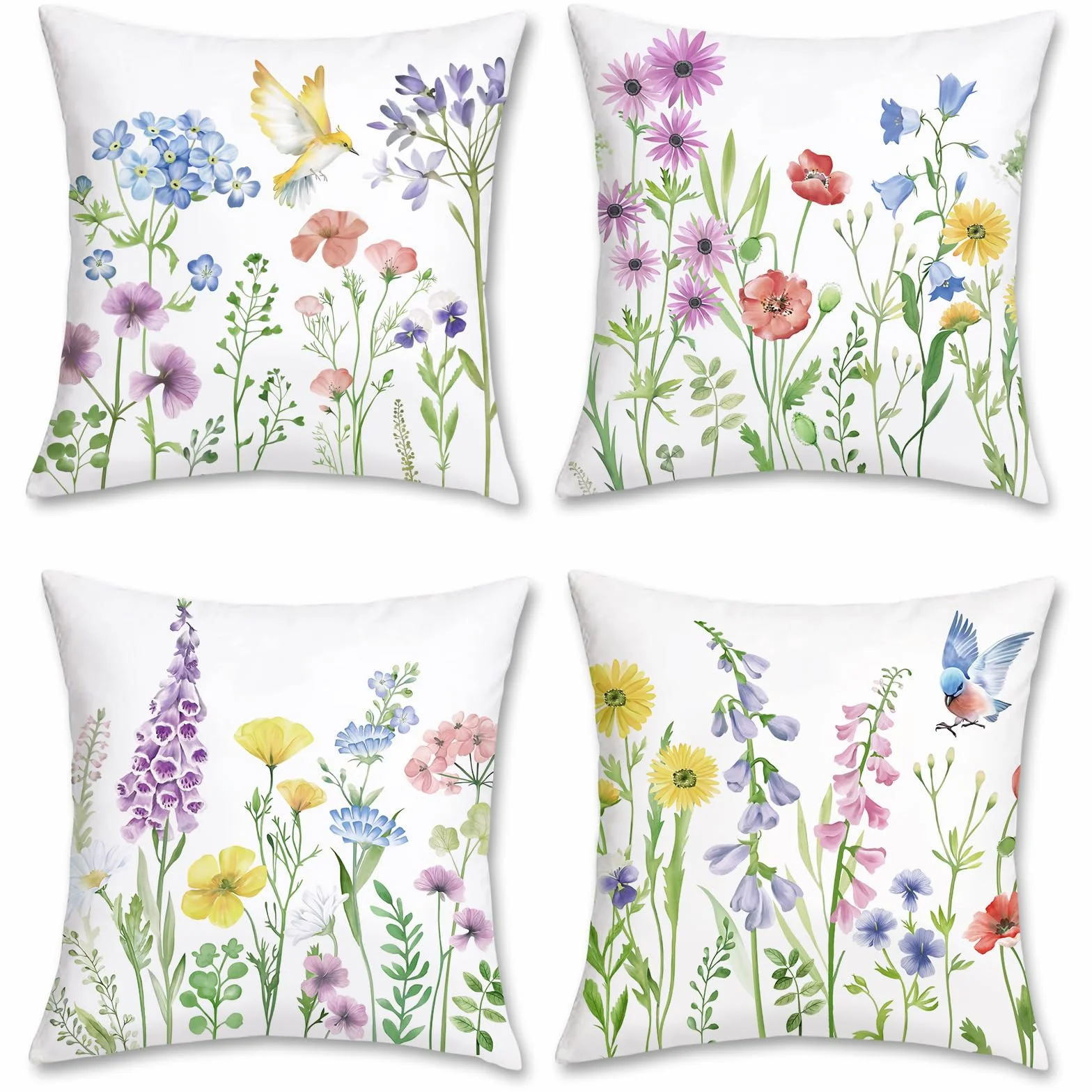 Bonhause Poszewki na poduszki w kwiaty 45x45 cm, zestaw 4 sztuk, aksamitne, dekoracyjne