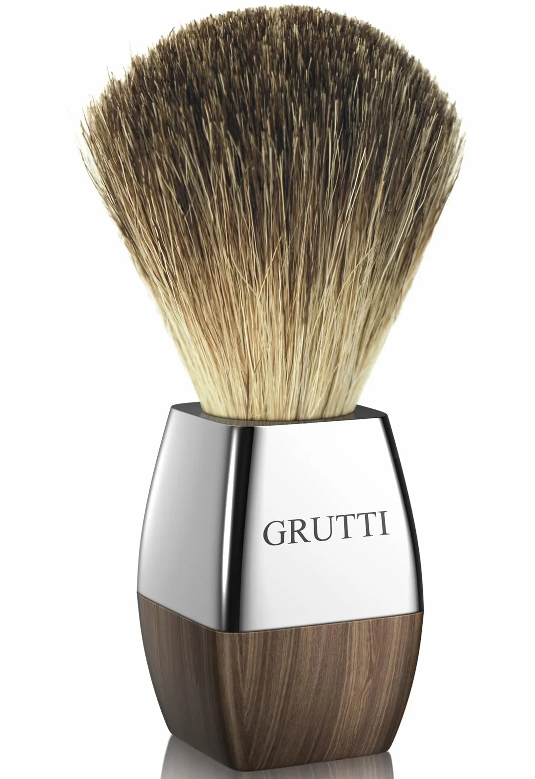 GRUTTI Ręcznie wykonana szczotka do golenia w 100% z prawdziwych włosów borsuka z drewnianym uchwytem do golenia na mokro z maszynką bezpieczną, tworzy pianę - wegańska szczotka do golenia dla