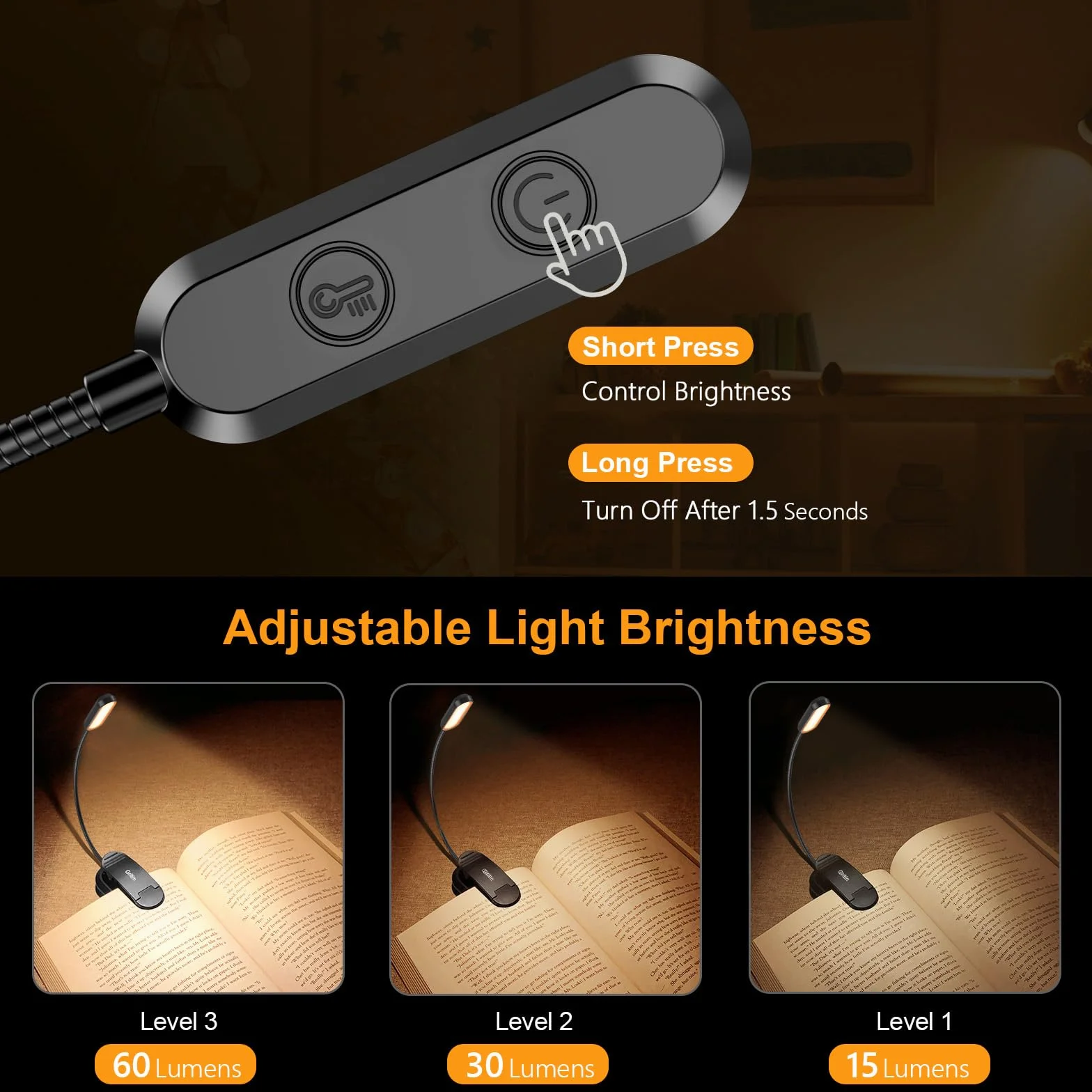 Gritin 11 LEDs Lampka do Czytania, Ładowane Lampa do Czytania z Klipsem, 3 Trybami Temperatury Barwowej, 360° Elastyczna dla Czytelników