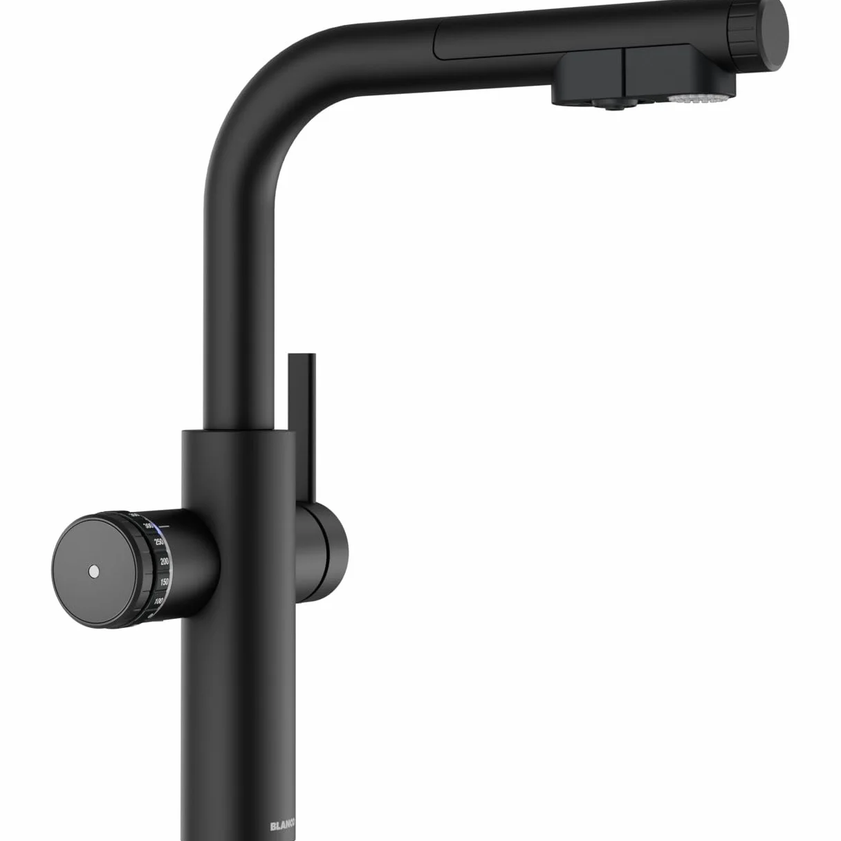 BLANCO CHOICE Icona-L armatura kuchenna all-in-one ze stali nierdzewnej, czarna, matowa, bez jednostki uzdatniania wody CHOICE.ALL | schłodzona woda w stanie niegazowanym, średnim, gazowana i gorąca |