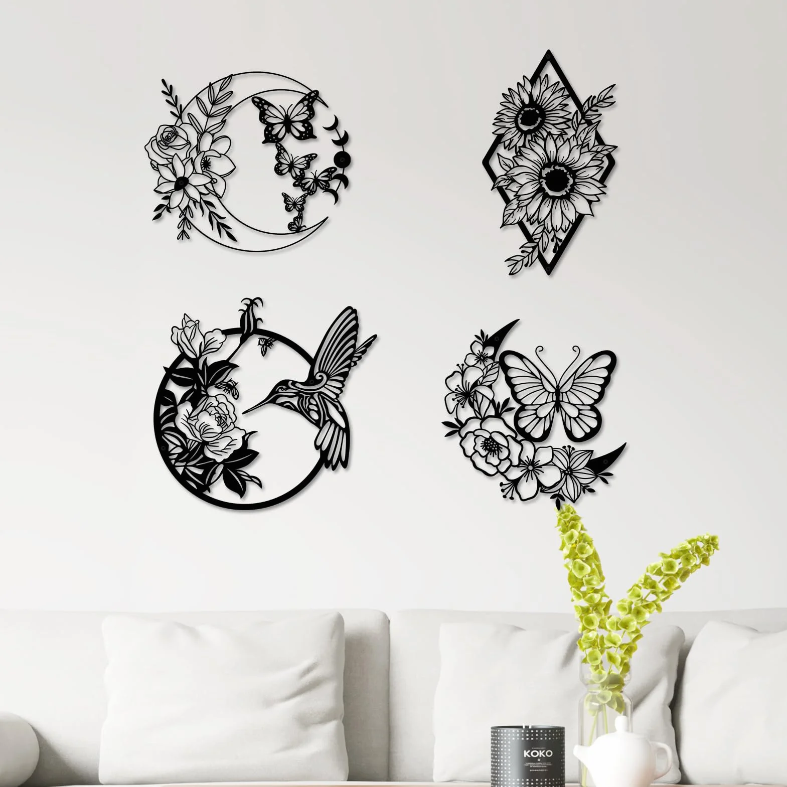 ruelen metalowa dekoracja ścienna boho księżyc motyl sztuka ścienna kwiatowa wiszący