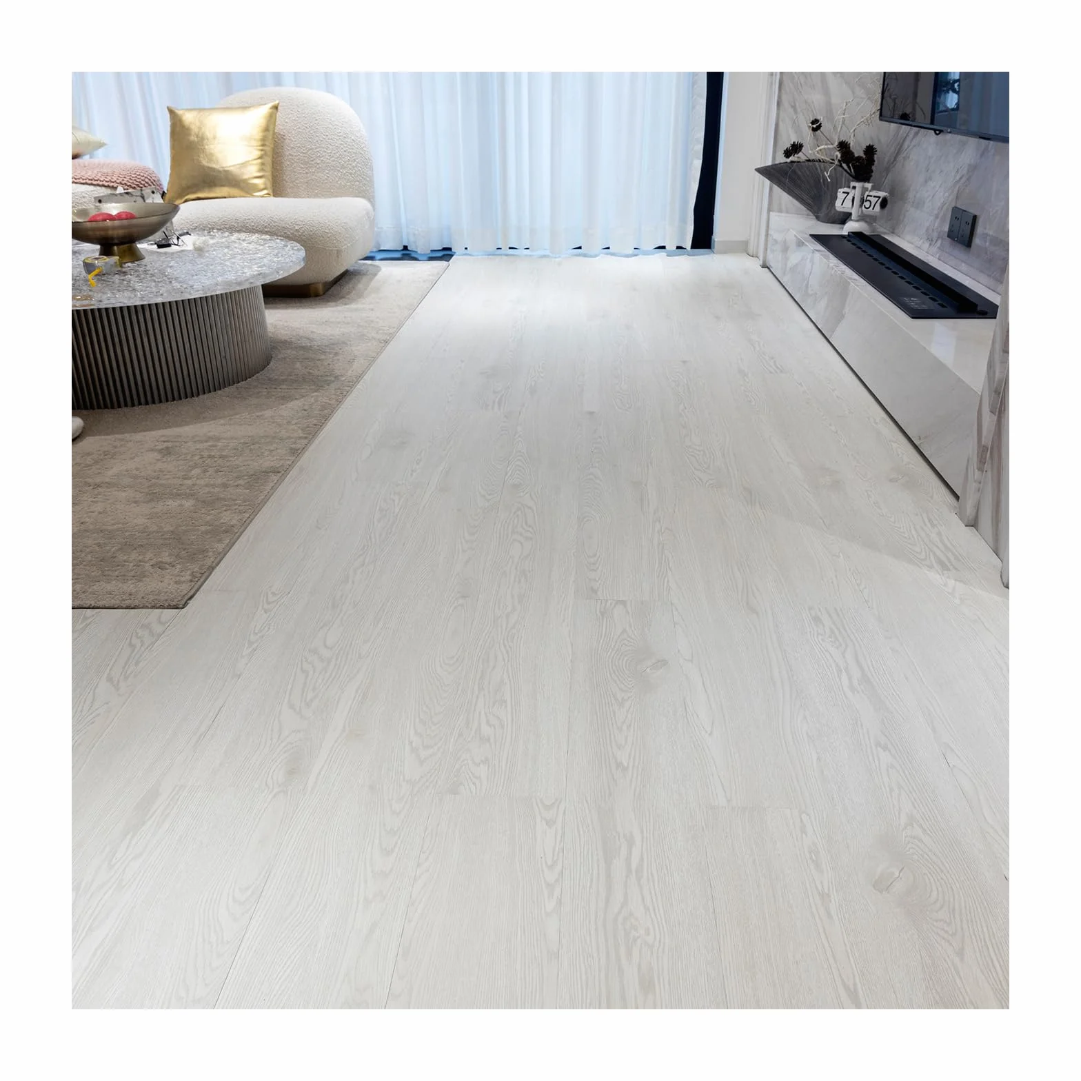 Podłogi winylowe – wykładzina lino z efektem słojów białego dębu, odklej i przyklej, płytki podłogowe, 2,0 mm, 36 szt., wodoodporne, do kuchni, salonu (5,02 m², biały dąb)
