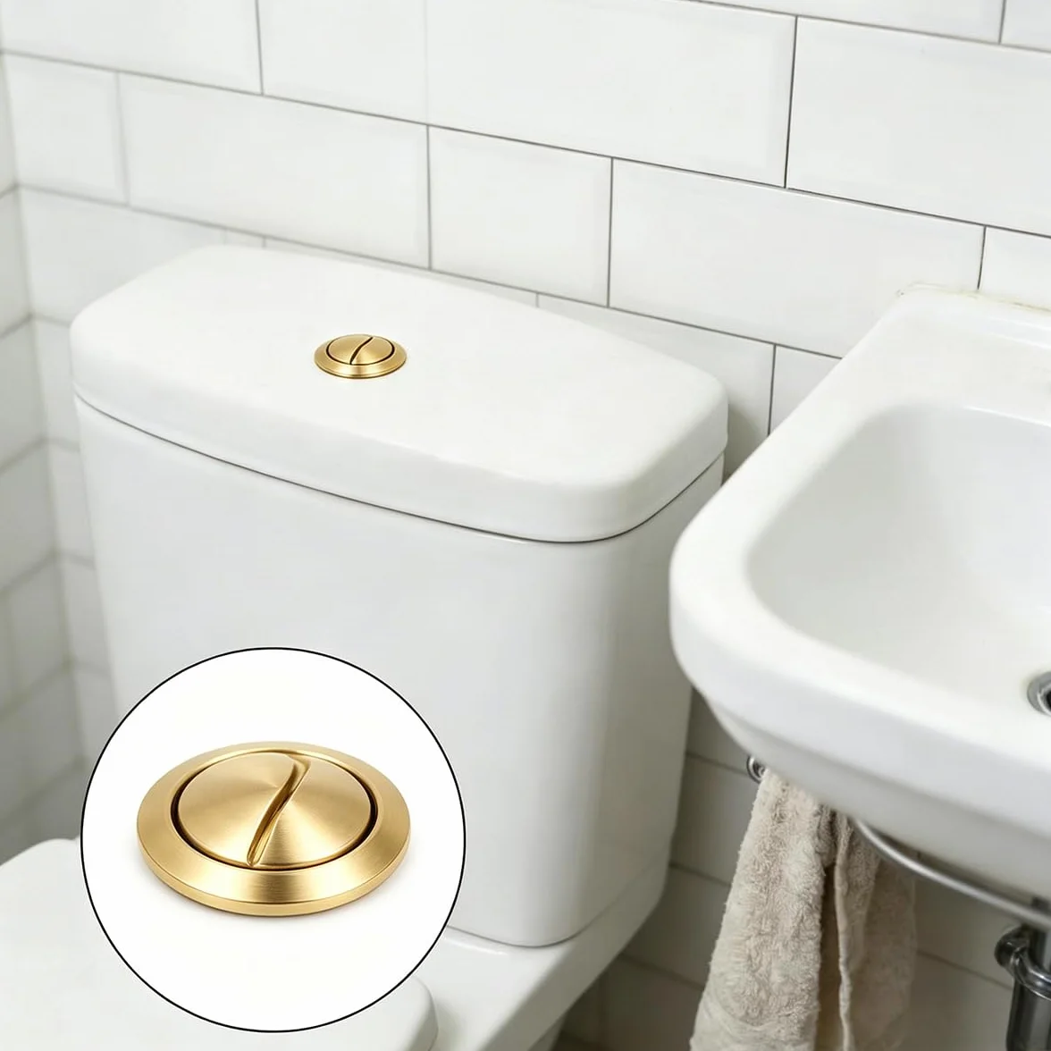 Ticha Wymienny przycisk spłukiwania toalety, okrągły kształt, nowoczesny przycisk do toalety, do Skipper 45 Dual Flush Cistern (złoty)