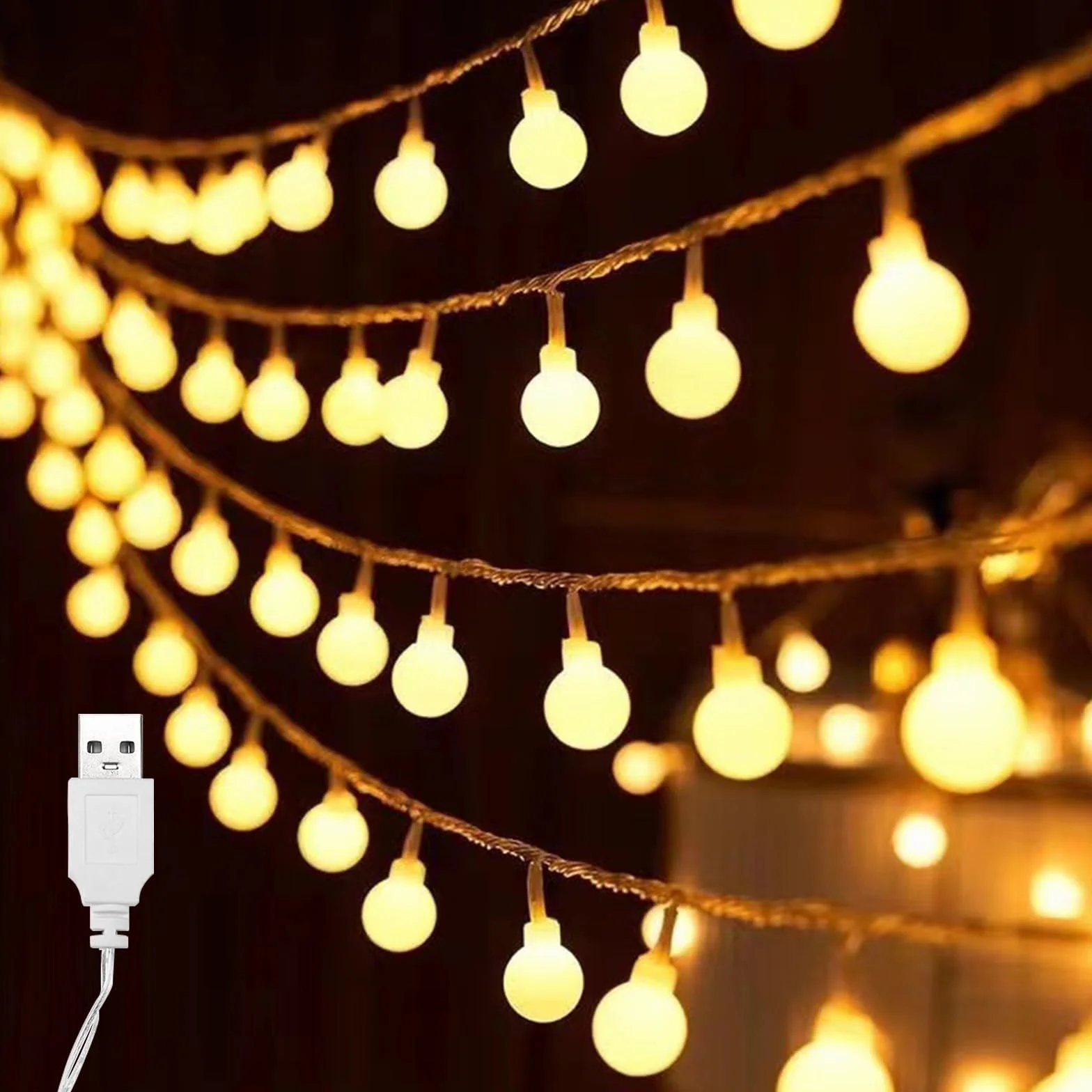 ENLACE Łańcuch świetlny USB, 3 m, 20 diod LED, ciepła biel, zasilanie USB, łańcuch świetlny na wesele, Boże Narodzenie, imprezę, do pokoju, na balkon, kemping, do użytku wewnątrz i na zewnątrz