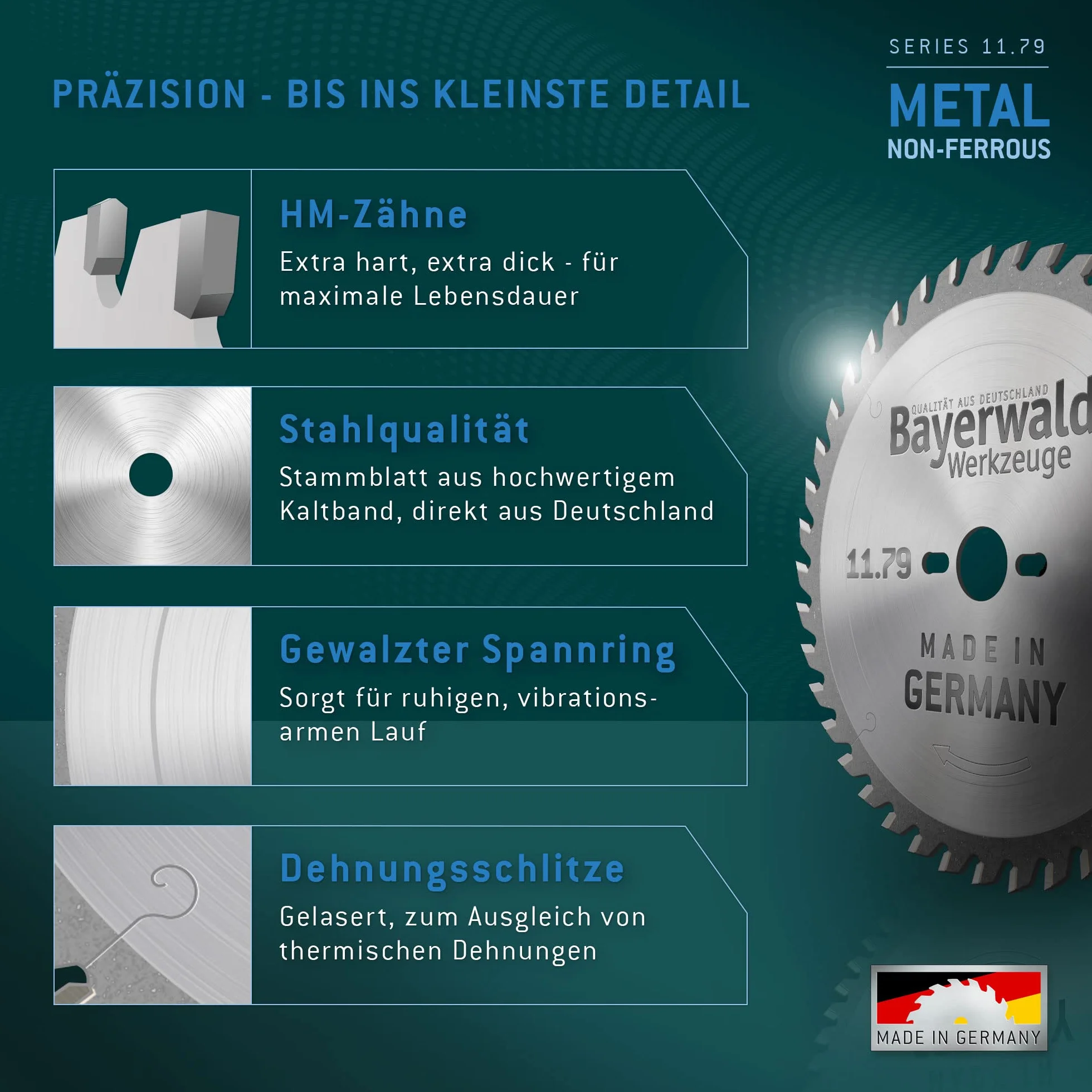 Bayerwald, seria 11.79, tarcza do piły tarczowej HM, trapezowe ząbki płaskie, do metali nieżelaznych i tworzyw sztucznych Ø 210 mm x 30 mm x 72 Z