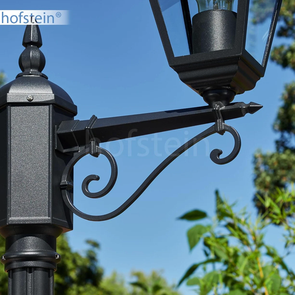 Lampa zewnętrzna drogi Hong Kong, lampa ścieżki z metalu/szkła w kolorze czarnym/przezroczystym, kandelabr o antycznym wyglądzie, wysokość maks. 220 cm, oświetlenie ogrodowe IP44, 2 x E27, bez żarówki