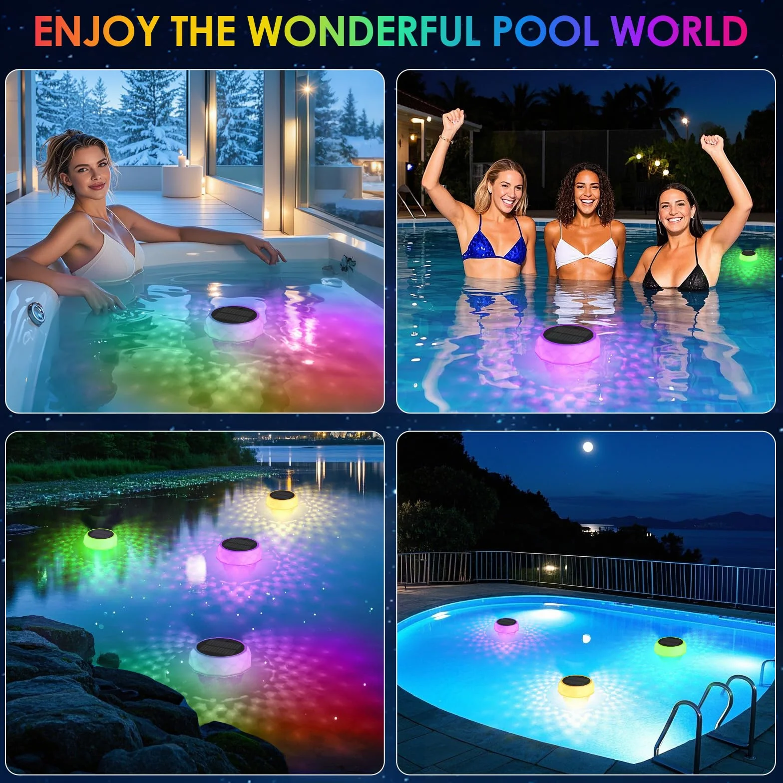 ZWOOS Dosing Float Pool, Pływak do tabletek chloru (pusty), Dozownik chloru do basenu, Oświetlenie basenowe solarne, Pływający dozownik chloru, Oświetlenie basenowe RGB, Wodoodporny IP68, Lampa dekora
