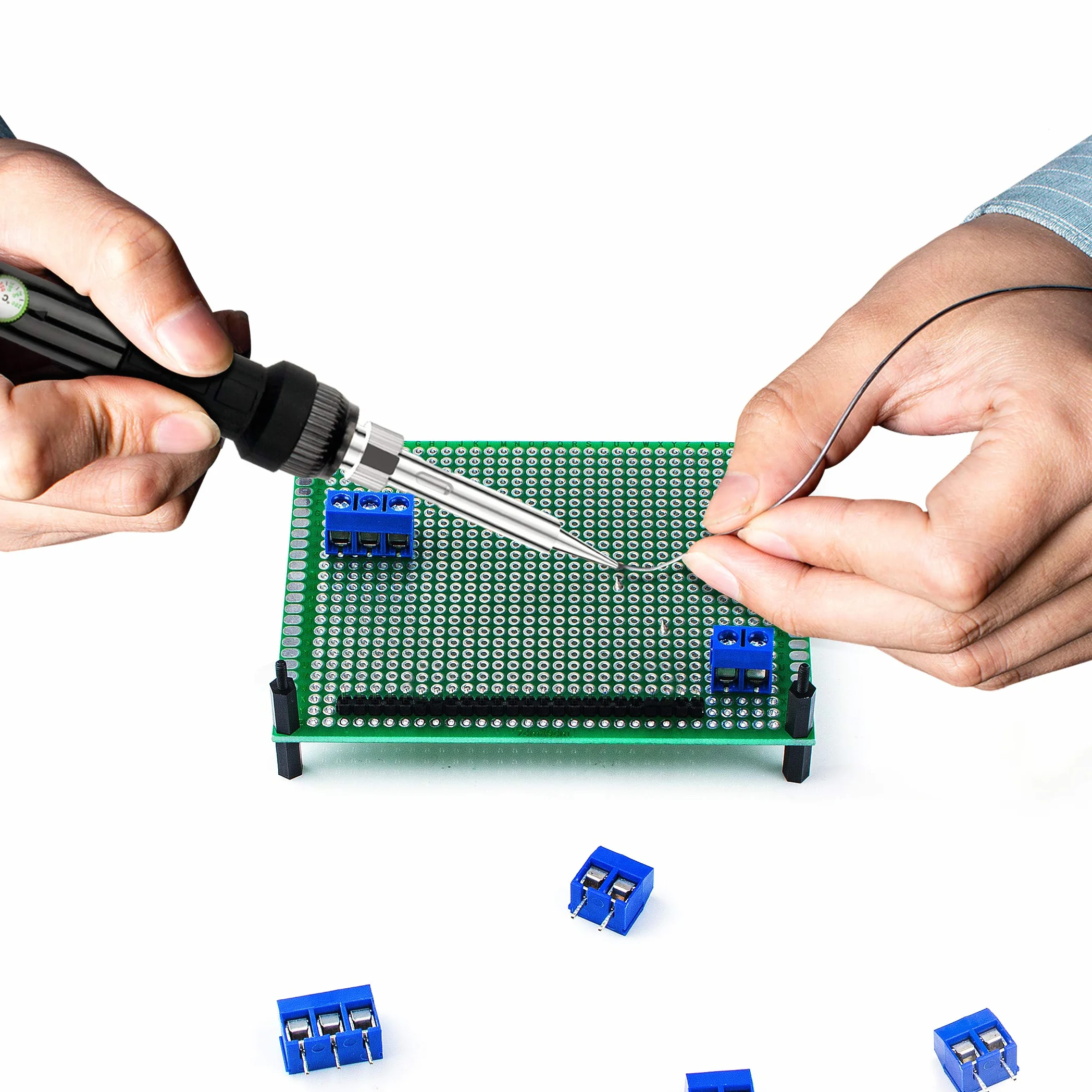 Miuzei Zestaw 48 PCB PCB 12 uniwersalnych dwustronnych kart prototypowych do lutowania z 10 zaciskami śrubowymi 2 i 3-pin10 złączami męskimi/żeńskimi i 16 nylonowymi kolumnami