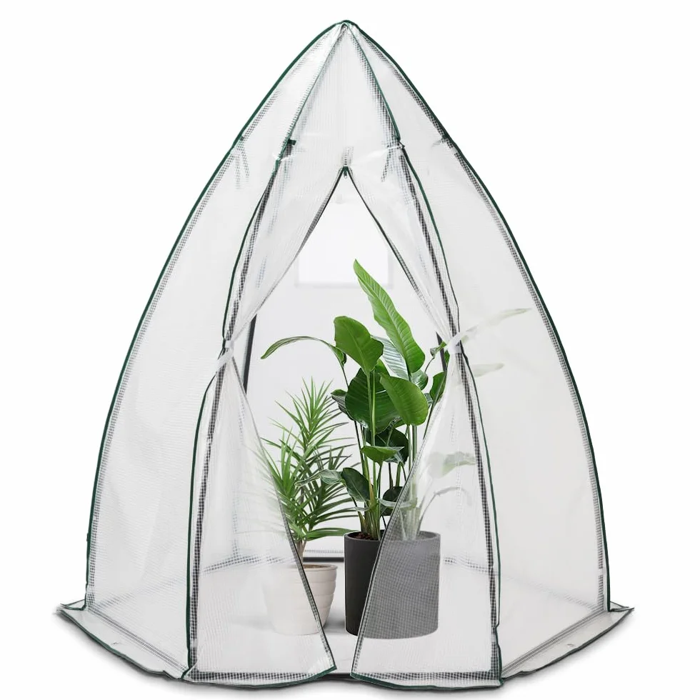 VOUNOT Szklarnia Ogrodowa PE Zimowa, Kopuła na Warzywa i Kwiaty, Tipi ze Wzmocnioną Plandeką 135g/m2 na Pomidory, Balkon i Taras, Mała 160 x 160 x 180