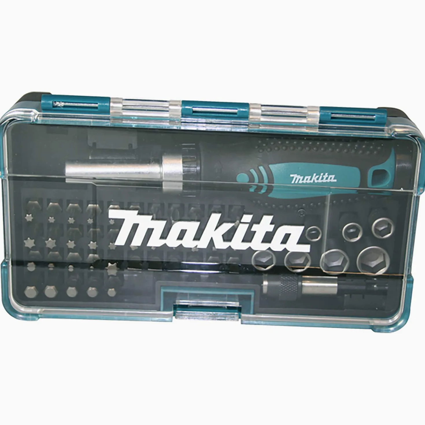 Makita E-06616 Zestaw Narzędzi, Niebieski/Czarny, 120 Elementów & Makita Grzechotka i zestaw Bitów 47-Częściowy, B-36170, Wielokolorowy