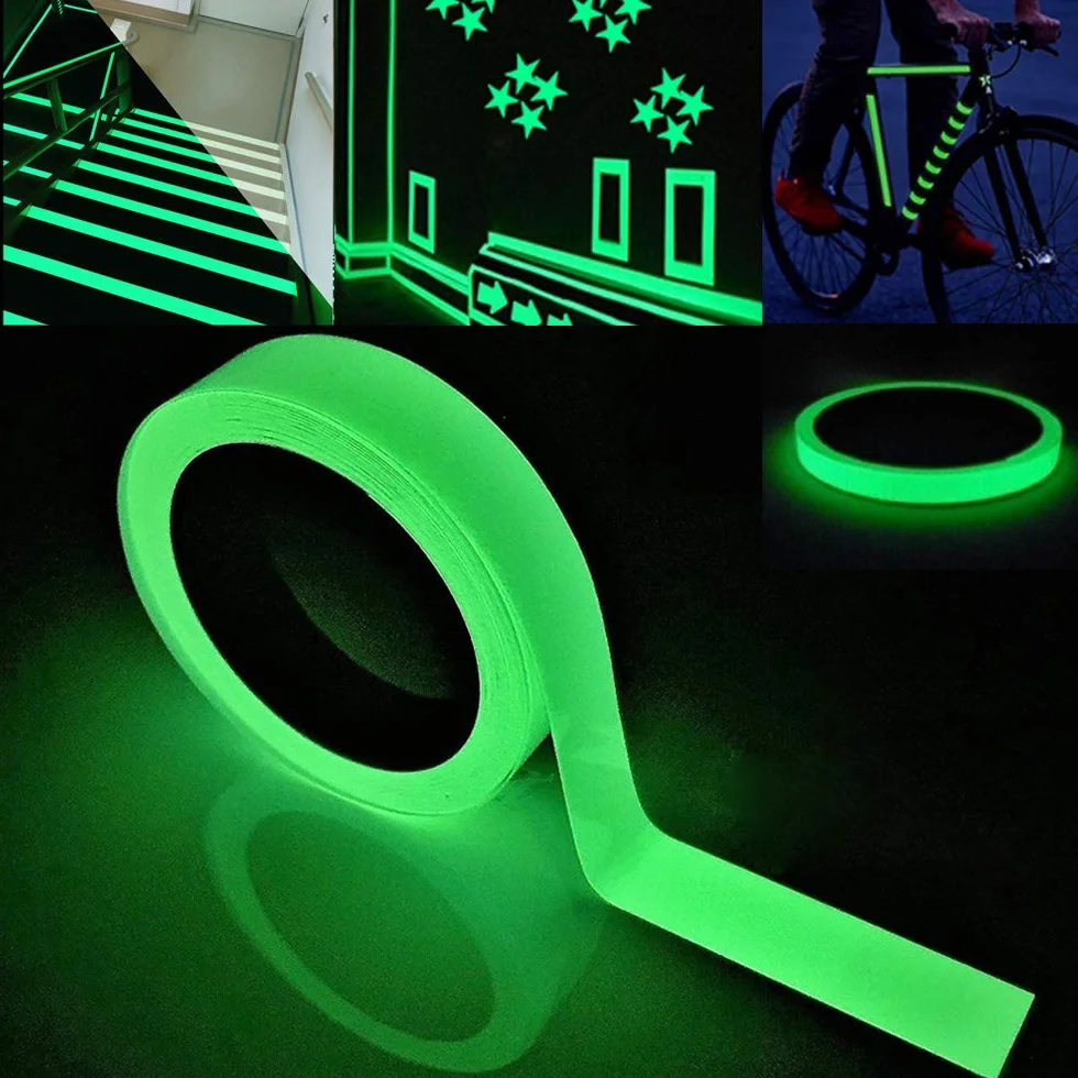 Premium 10 m x 1 cm zielona fluorescencyjna taśma klejąca, świecąca taśma klejąca, fosforowa taśma do oznaczania, samoprzylepna taśma ostrzegawcza, Glow in The Dark