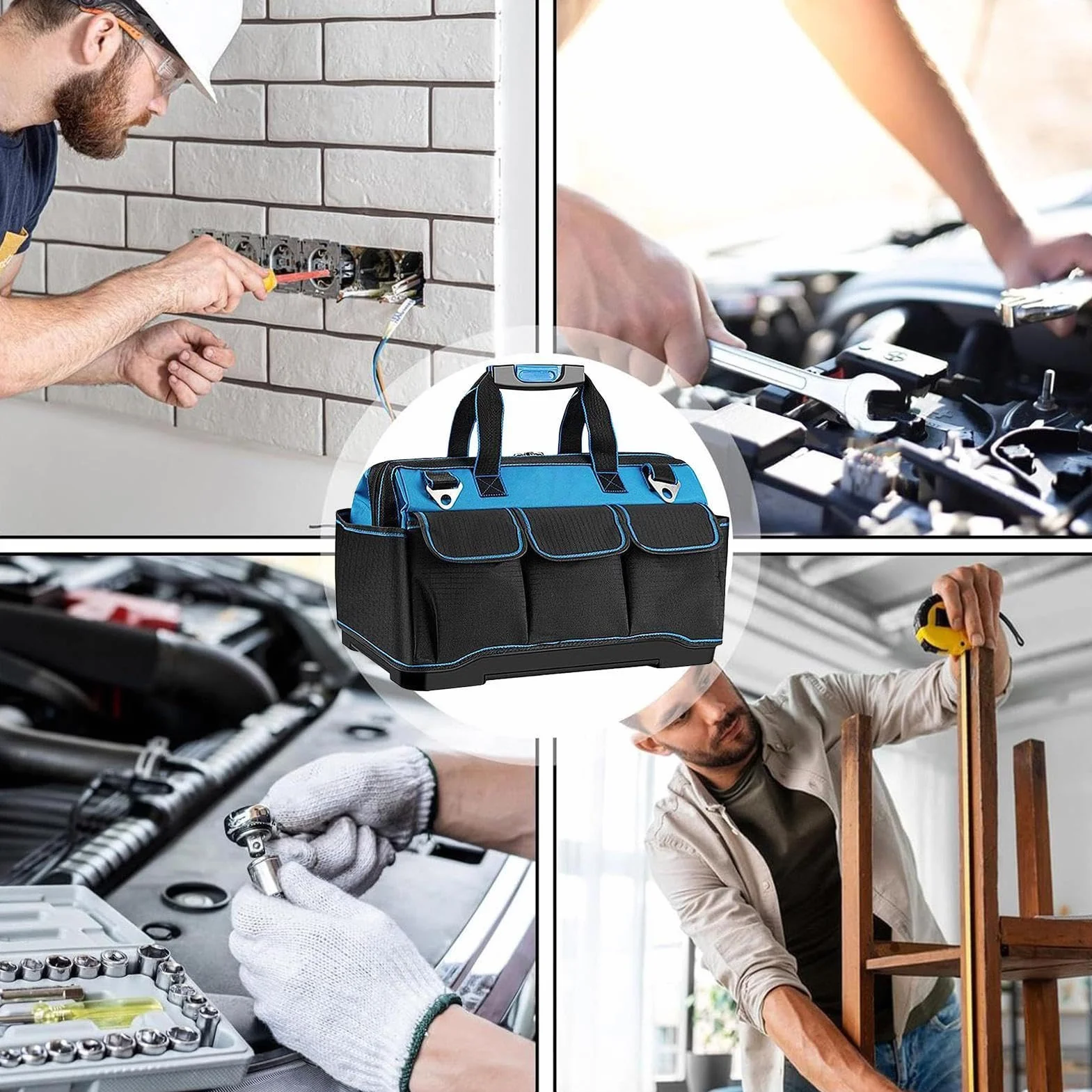 Torba Do Elektronarzędzi Oxford Wytrzymała Wodoodporna Wielokieszeniowa | Torba Narzędziowa Typu Tote Ze Sztywnym Dnem Na Zewnątrz, Podróż, Do Pracy, Napraw Aut, W Domu I Warsztacie, Dla Mechanika