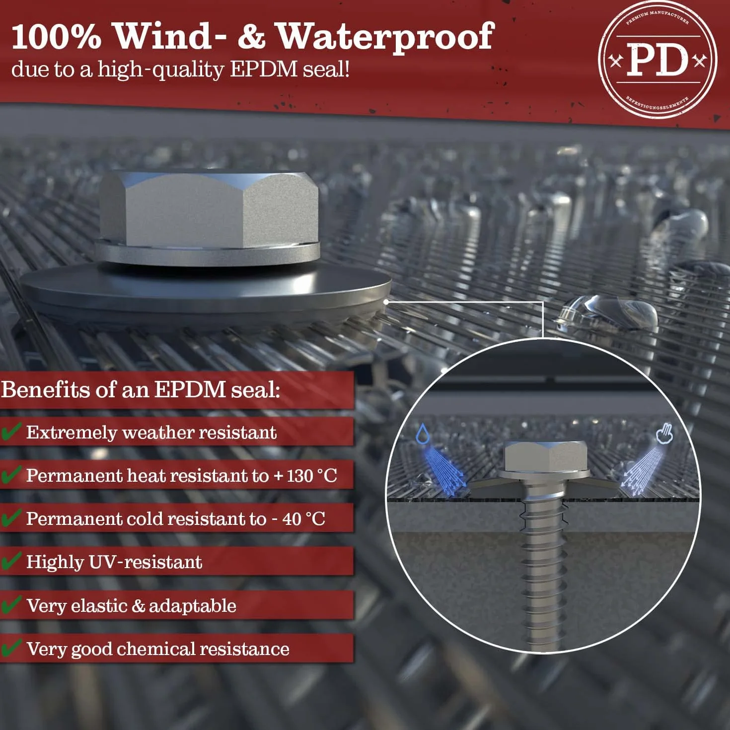 PD Podkładki M6 z uszczelką EPDM (6,8 x 16 mm) | Podkładki uszczelniające do śrub ze stali nierdzewnej A2 V2A | Do hydrauliki, wiertarki i wieczności | 50 sztuk