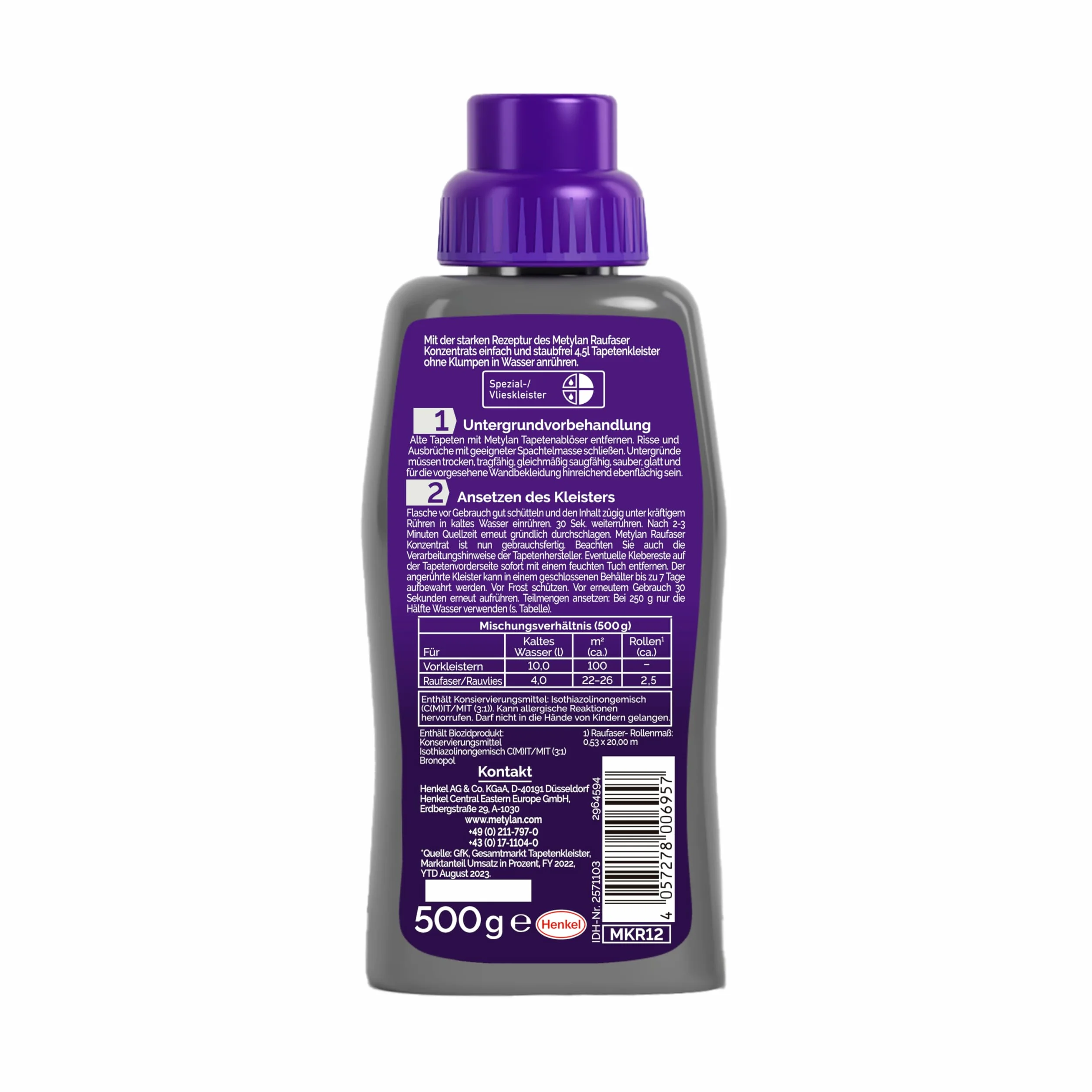 Metylan Flizelina gotowy klej koncentrat, klej do tapet na flizelinie, mocny i szybko mieszalny klej do natychmiastowego zastosowania, 1 x 500 g