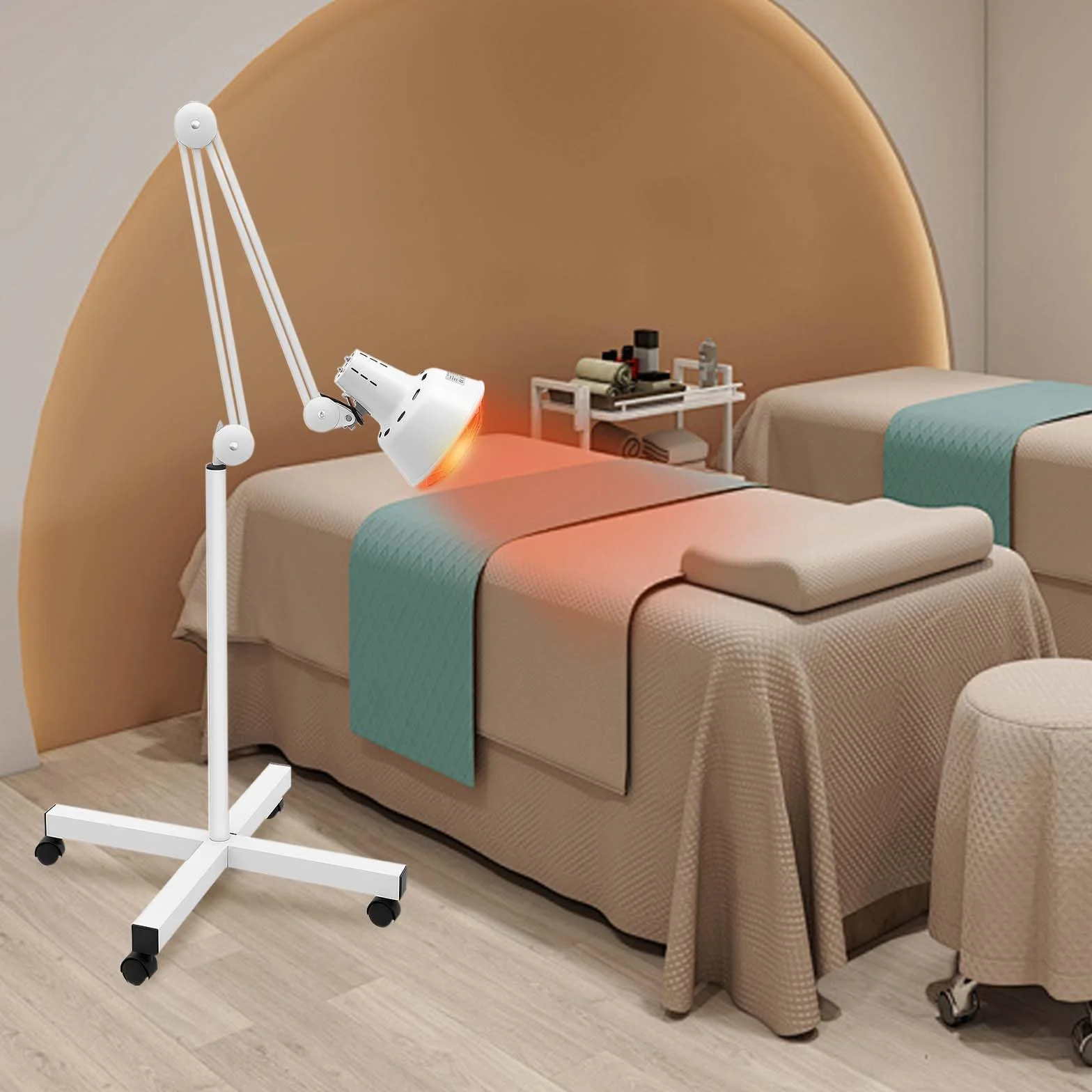 Lampa na podczerwień, terapia ciepła na podczerwień z czterema stopami, promiennik na podczerwień do terapii światłem na podczerwień 275W, obrót 360° i regulowany kąt, na bóle mięśni, stawów