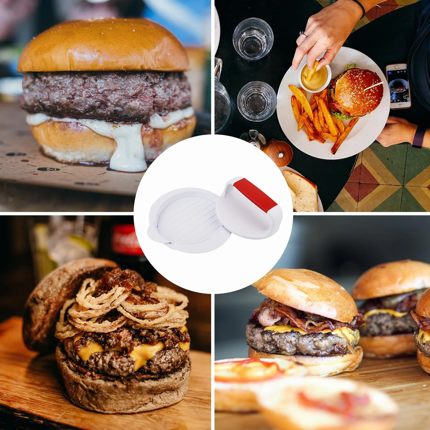Prasa do Burgerów, Srednica 11,7cm Okragla Prasa do Burgerów Patty Maker Burger Smasher Nieklejaca Prasa do Hamburgerów Mielona Wolowina Smasher do Robienia Hamburgerów Akcesoria do Grilla