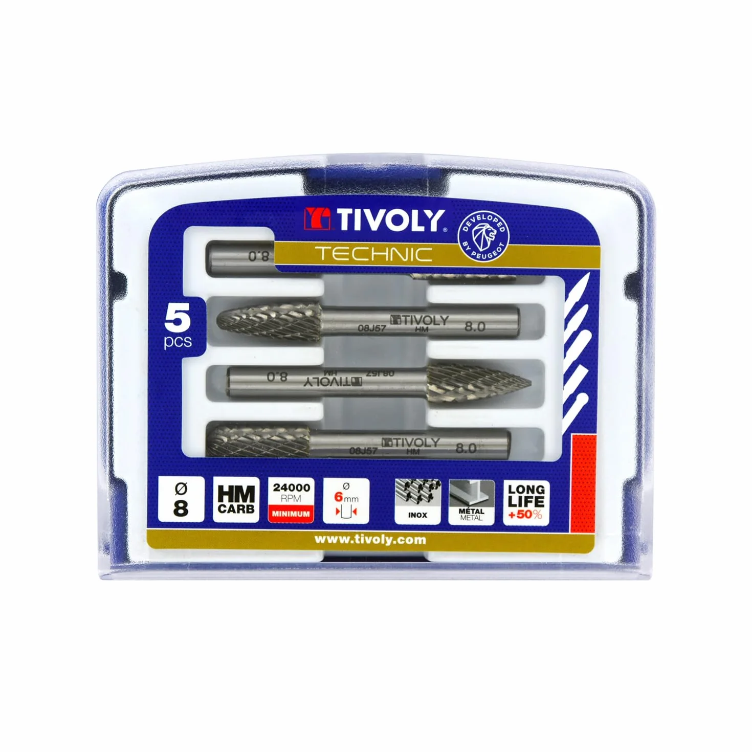 tivoly 10316070008 trzpienie frezujące, szare, zestaw, 5-częściowy