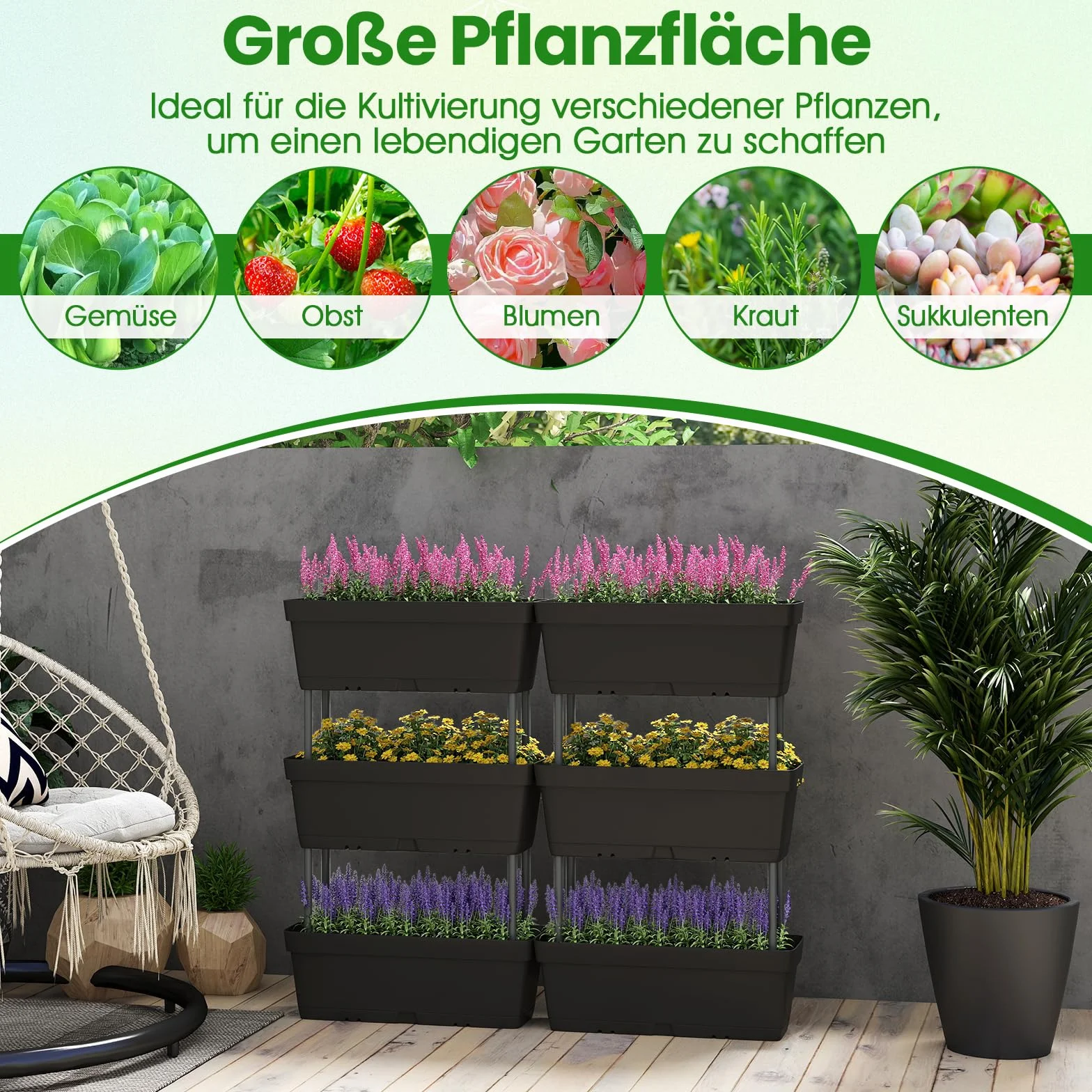 COSTWAY 6 skrzynek na kwiaty 49 cm pionowa podwyższona grządka z systemem drenażowym