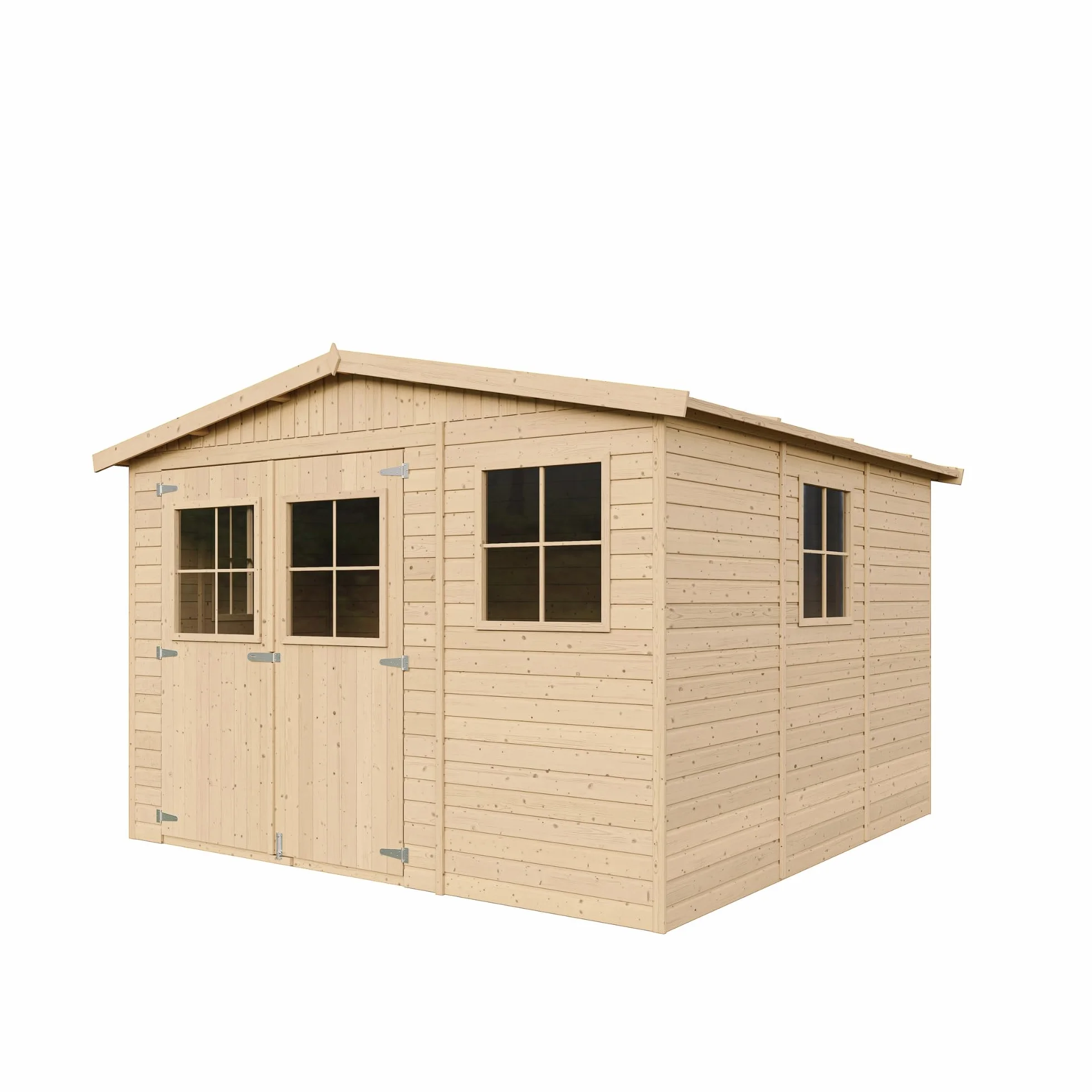 Timbela M335 Drewniana szopa ogrodowa, schowek z oknami, 226 (wys.) x 318 x 320 cm/ 9 m², naturalne drewno, warsztat, na rowery, narzędzia