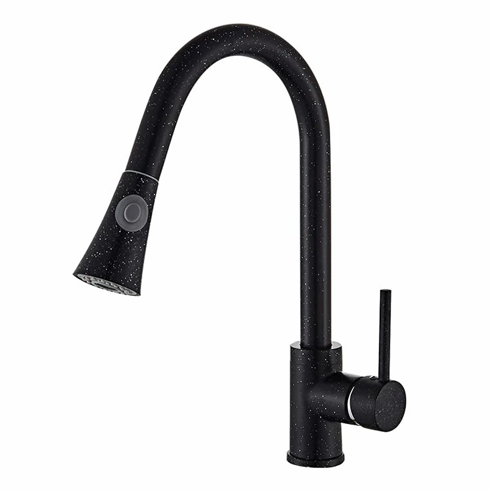 Baterie z wysuwaną wylewką, Bateria kuchenna Pull Down High Arc 360 Hot Cold 1-otworowa dźwignia Dual Spray Multicolor(Black)
