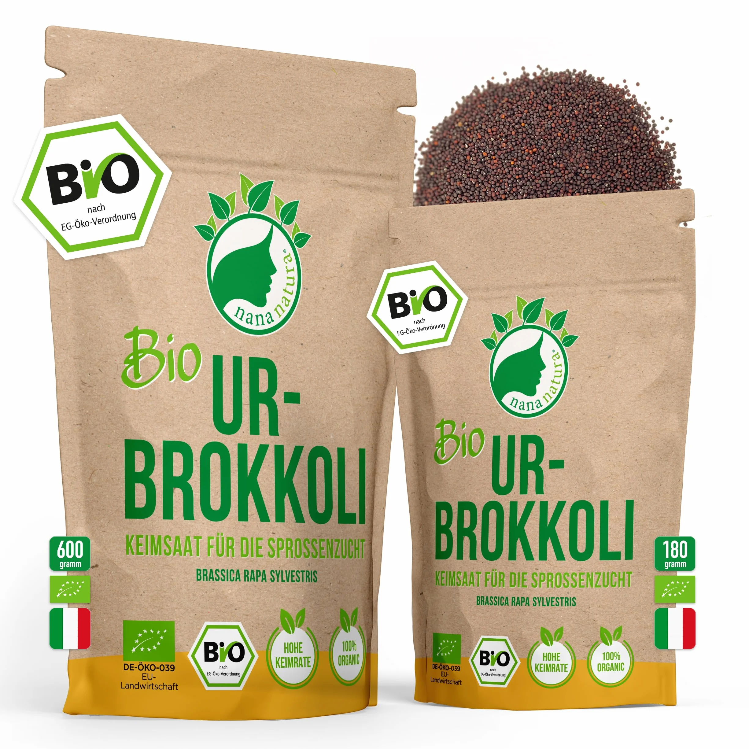 NanaNatura 's Organiczne nasiona kiełkowe | do uprawy pędów | o wyższej szybkości kiełkowania | Mikrozielone (Organiczne Brokuły, 180g)