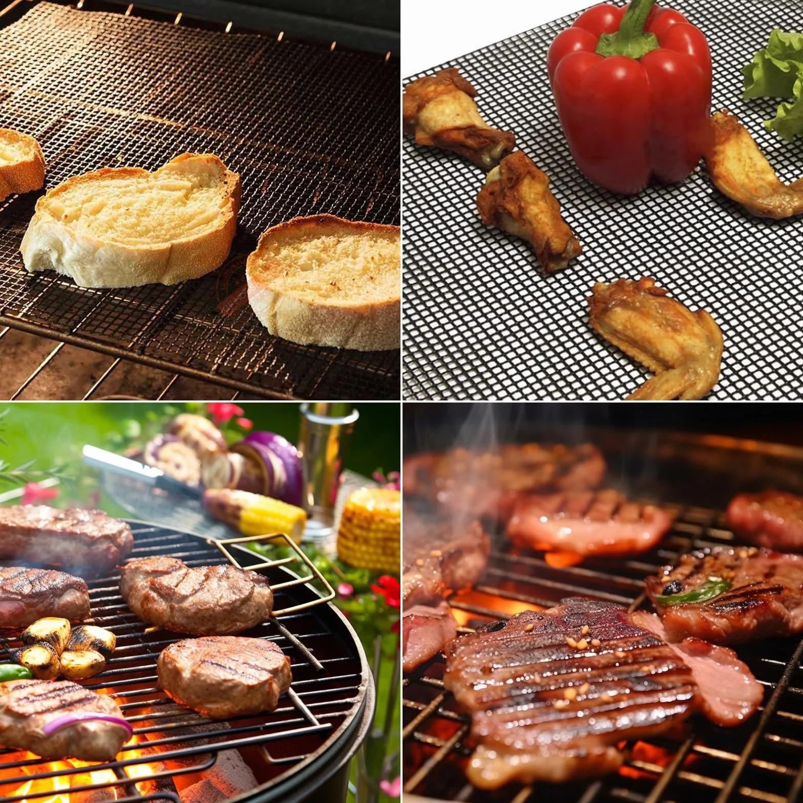 GWHOLE Zestaw 4 mat do grilla BBQ, nieprzywierające siatki do grillowania, uniwersalne