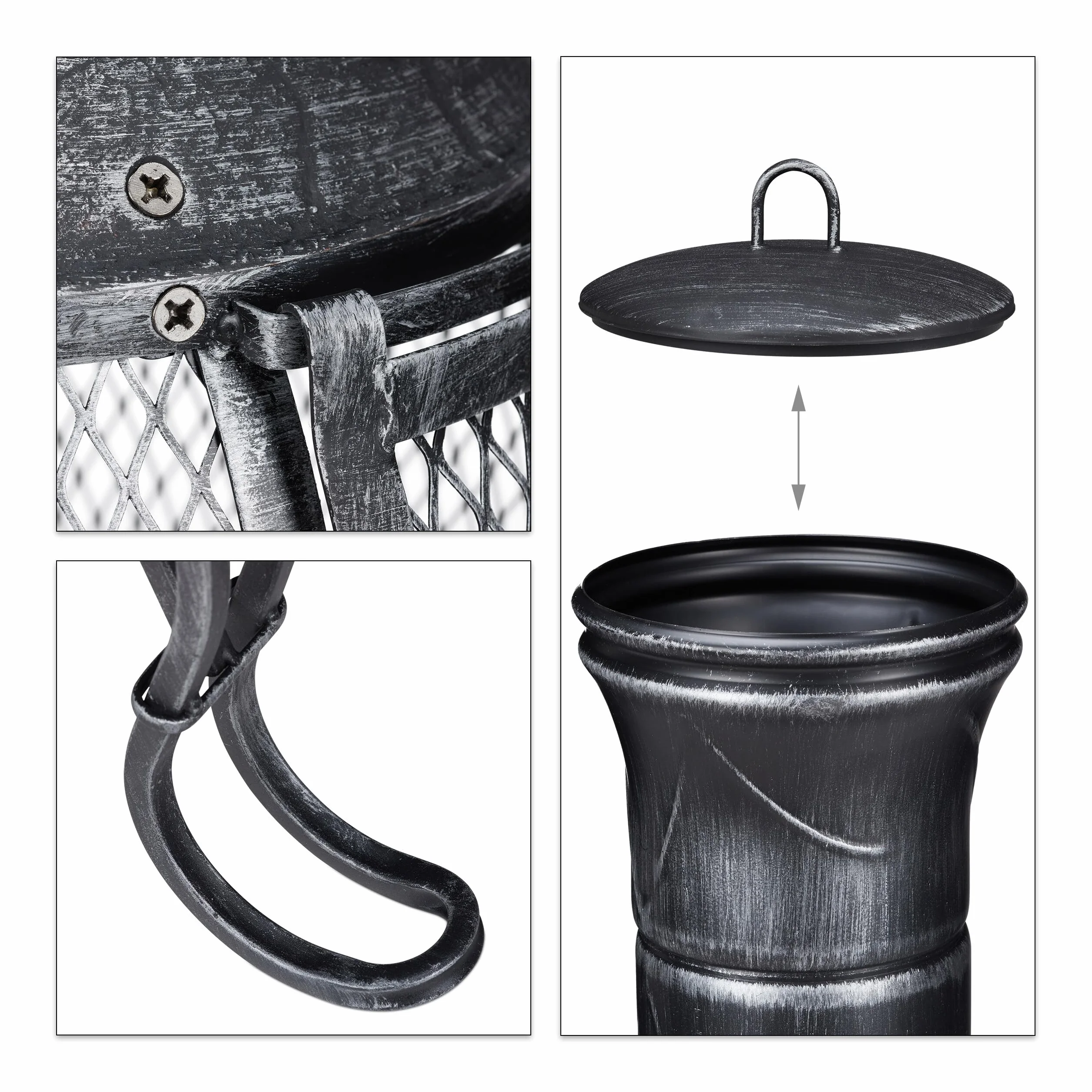 Relaxdays Chiminea, ogrzewanie tarasowe, poker, ruch, osłona przed iskrami, patio, taras, antyczny wygląd, palenisko, wysokość 89 cm, szary