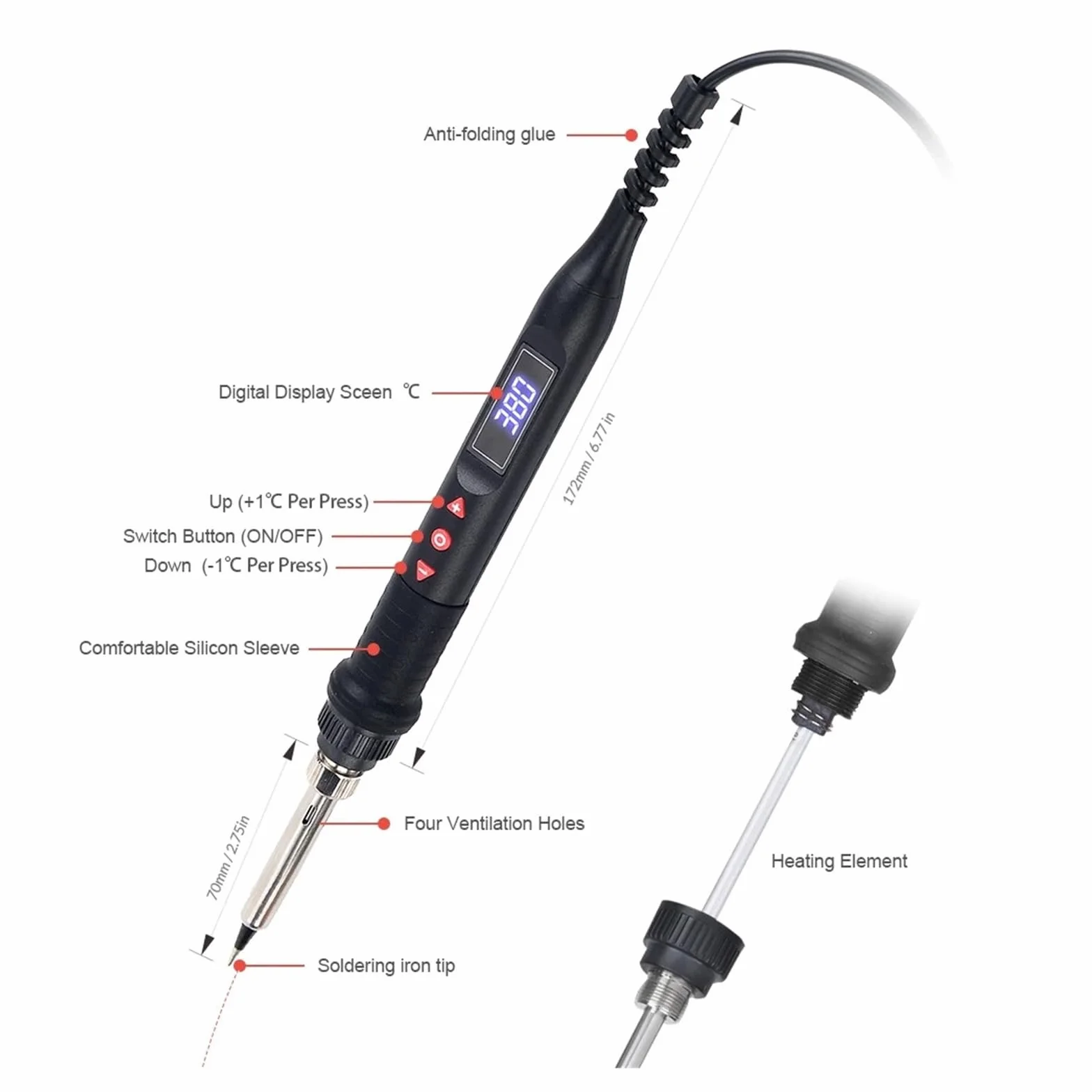 Zestaw Lutownicy Z Regulacją Temperatury 908U Wyświetlacz LCD Inteligentny Przełącznik 80 W Przenośne Narzędzie Do Lutowania(Black)