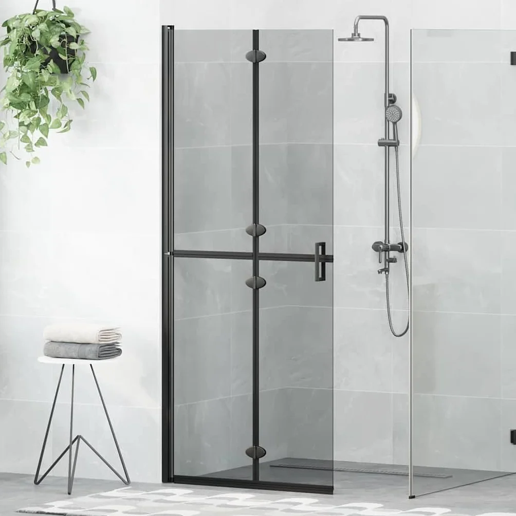 Ścianka prysznicowa Walk-In czarna z aluminium i szkła hartowanego, 80 x 6,5 x 190 cm, składana, do łazienki, ochrona przed pryskaniem, bez barier, zajmuje mało miejsca, do nowoczesnej